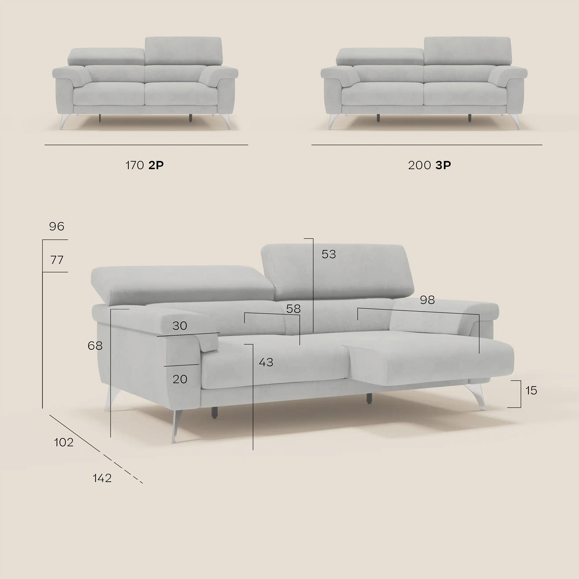 Raffaello Canapé  avec assises coulissantes et têtières inclinables en microfibre détachable T11 jaune