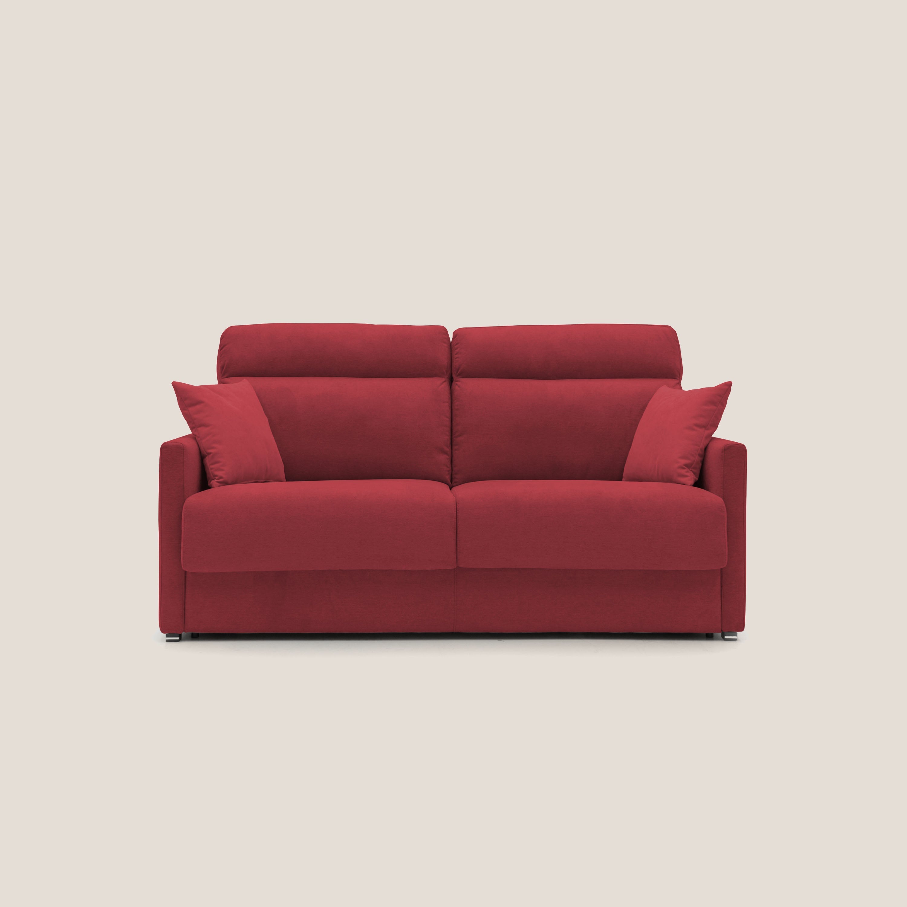 Margot Divano letto matrimoniale con schienale morbido alto in tessuto T02 rosso - divani.store