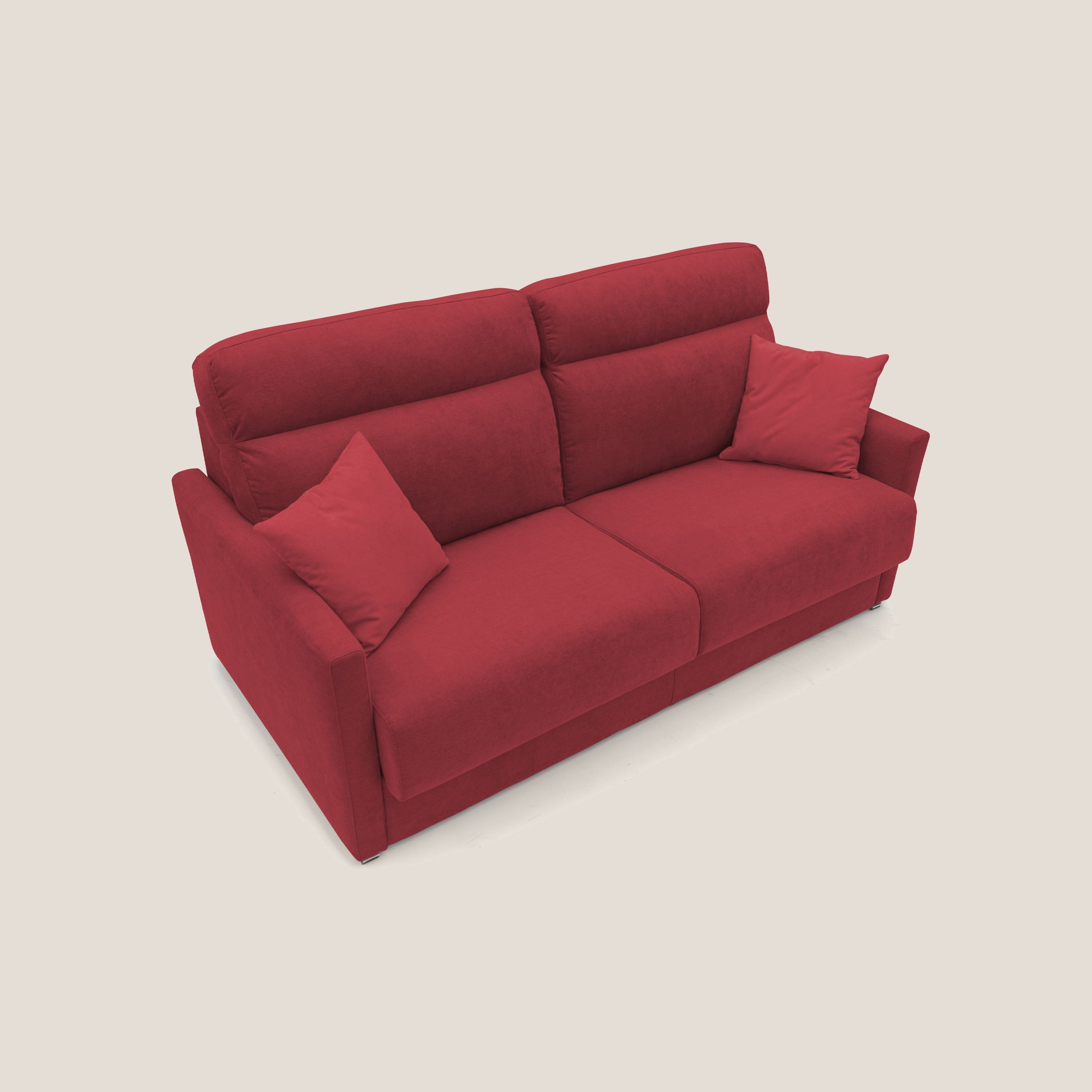 Margot Divano letto matrimoniale con schienale morbido alto in tessuto T02 rosso - divani.store