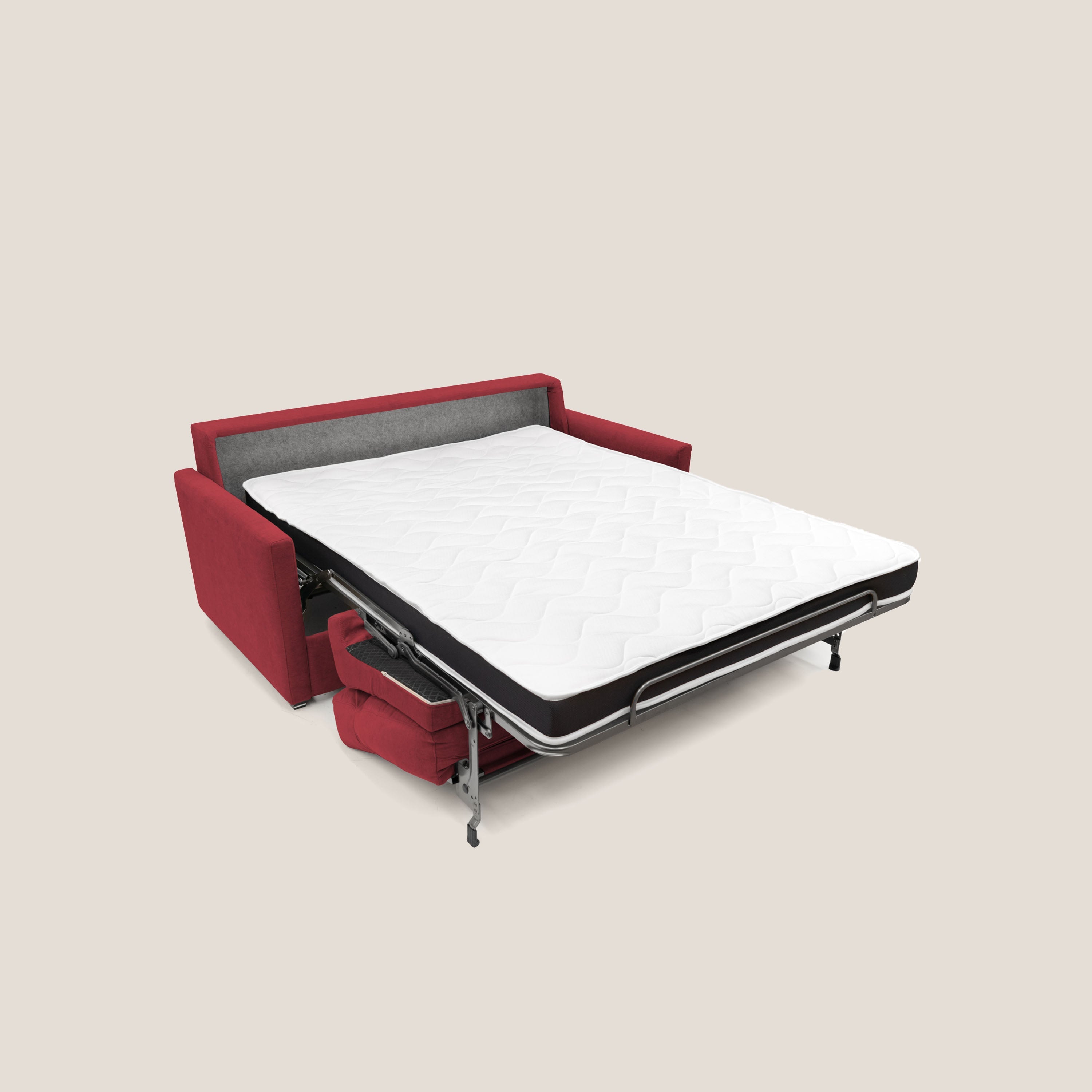 Margot Divano letto matrimoniale con schienale morbido alto in tessuto T02 rosso - divani.store