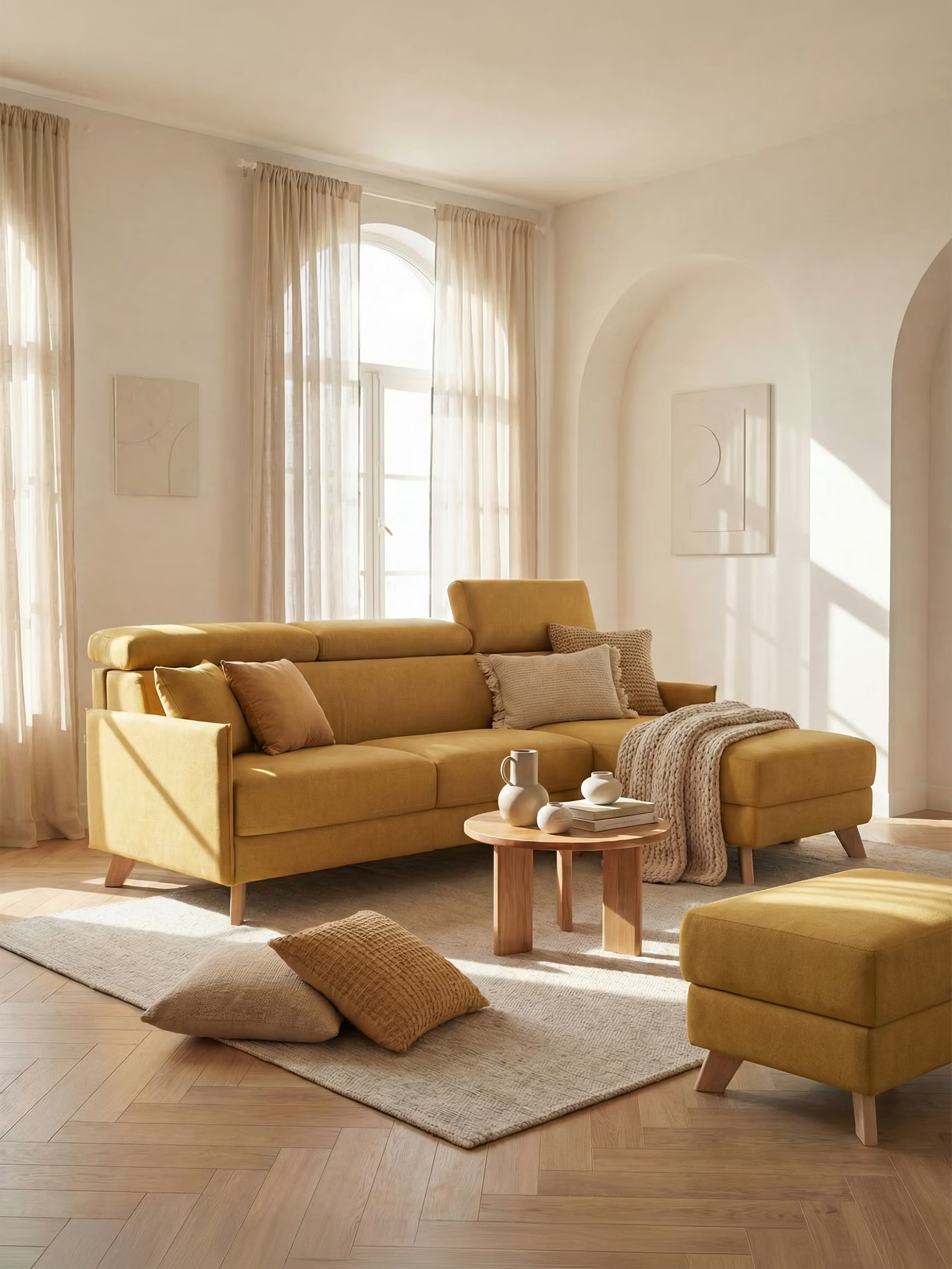 Sole Canapé d'angle convertible avec chaise longue avec coffre et têtières inclinables - tissu détachable T23