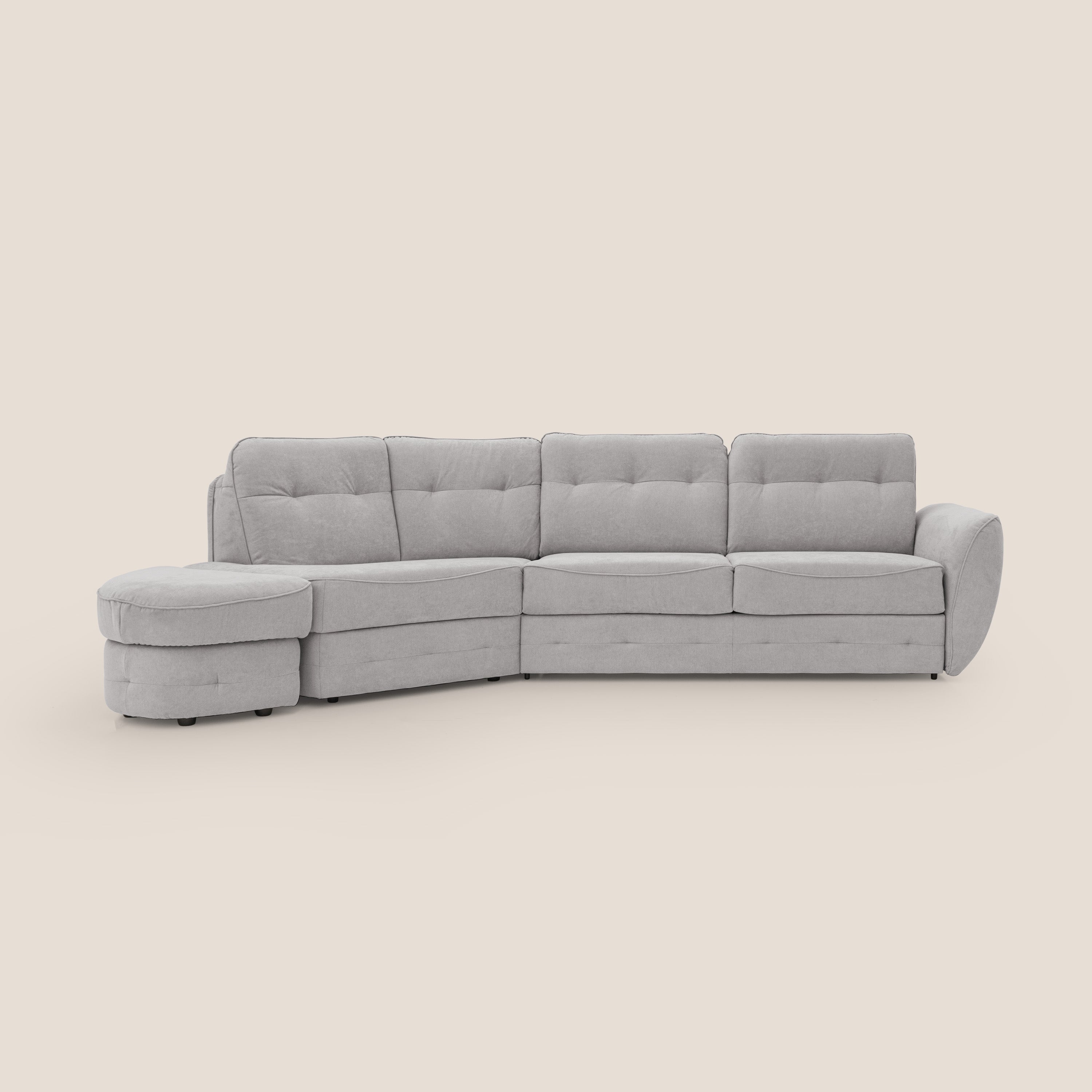 Zeus divano letto angolare con materasso H18 cm pouf mobile in tessuto impermeabile T02 - divani.store