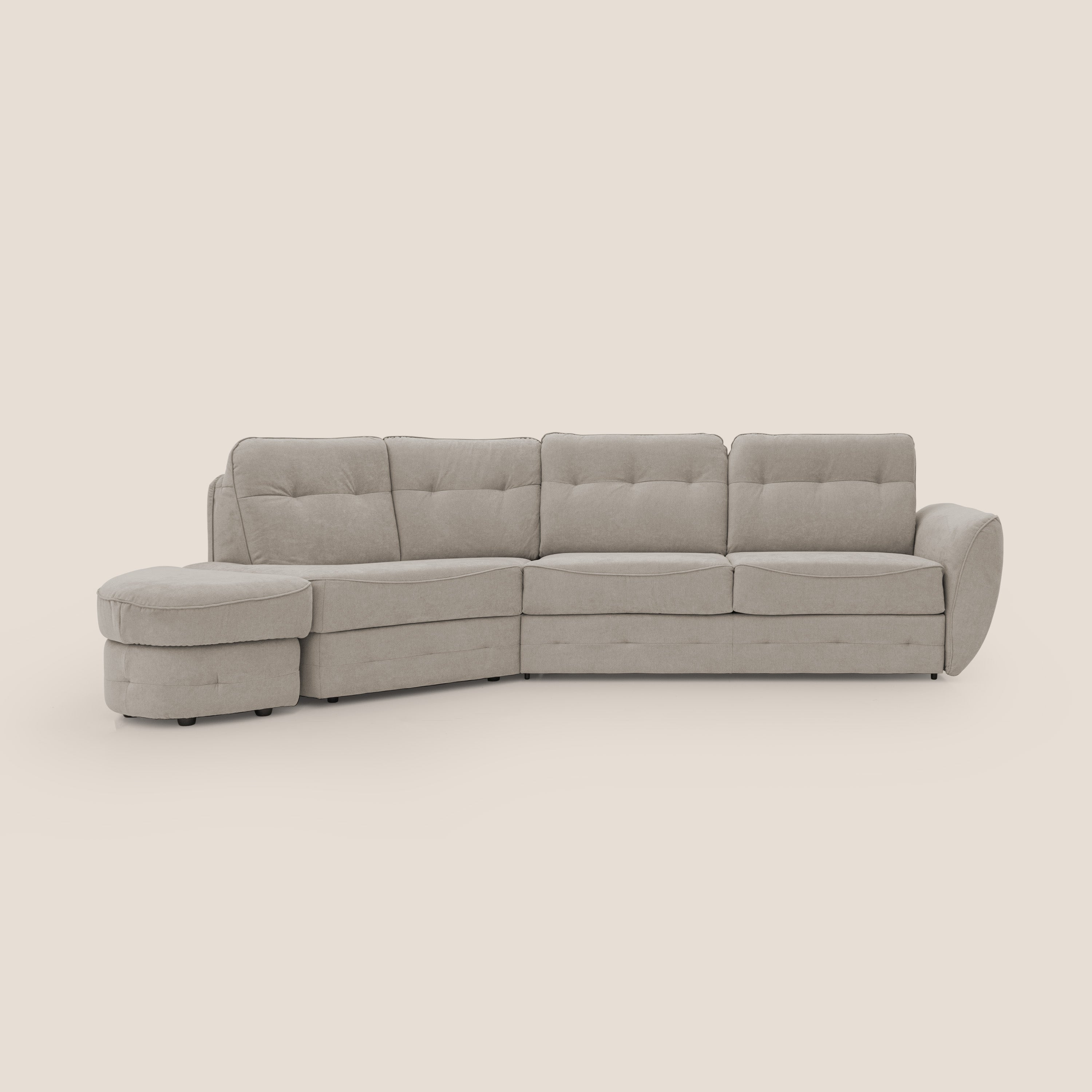 Zeus divano letto angolare con materasso H18 cm pouf mobile in tessuto impermeabile T02 beige - divani.store