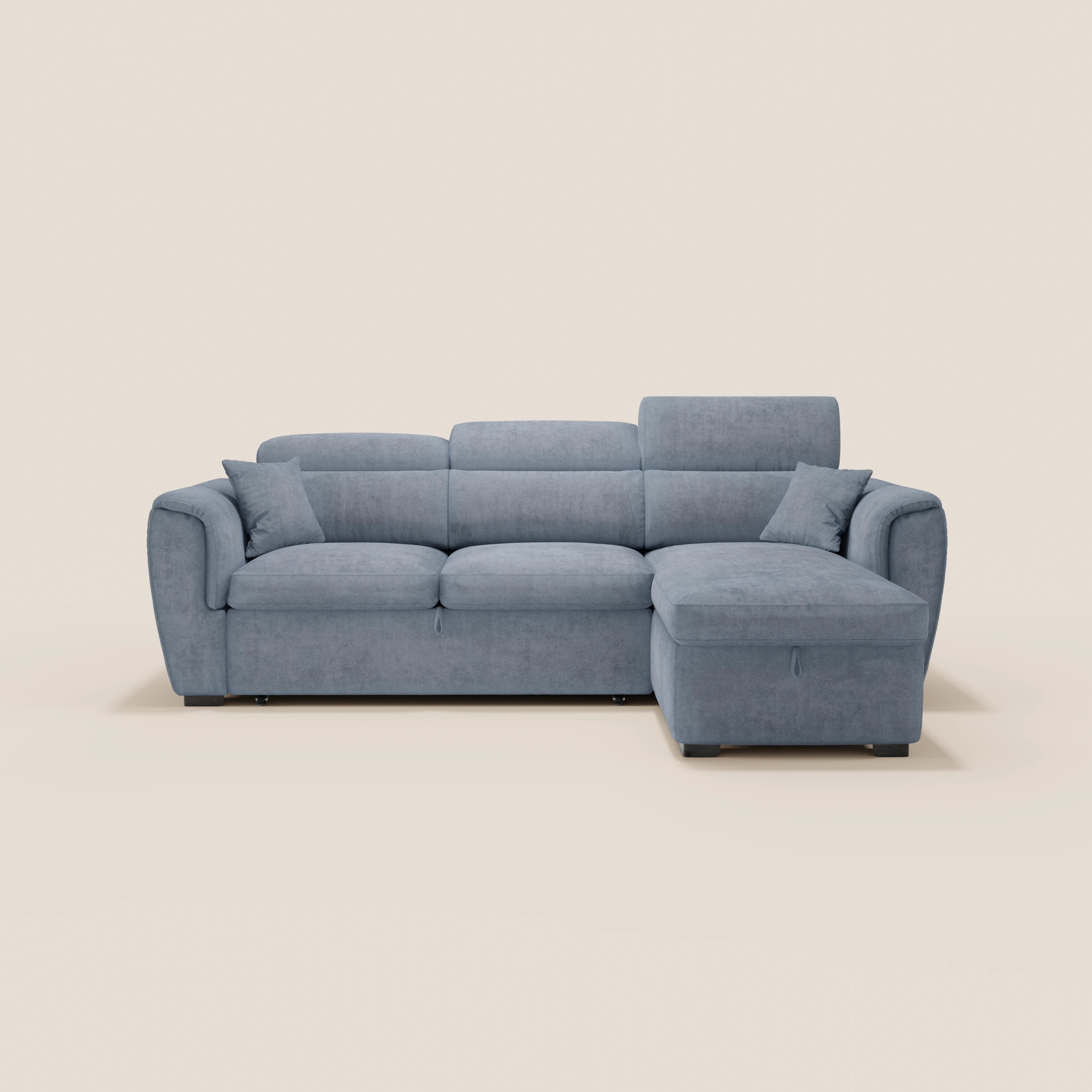 Titano canapé-lit avec méridienne réversible avec coffre de rangement, appuie-têtes inclinables et élément coulissant en tissu anti-taches