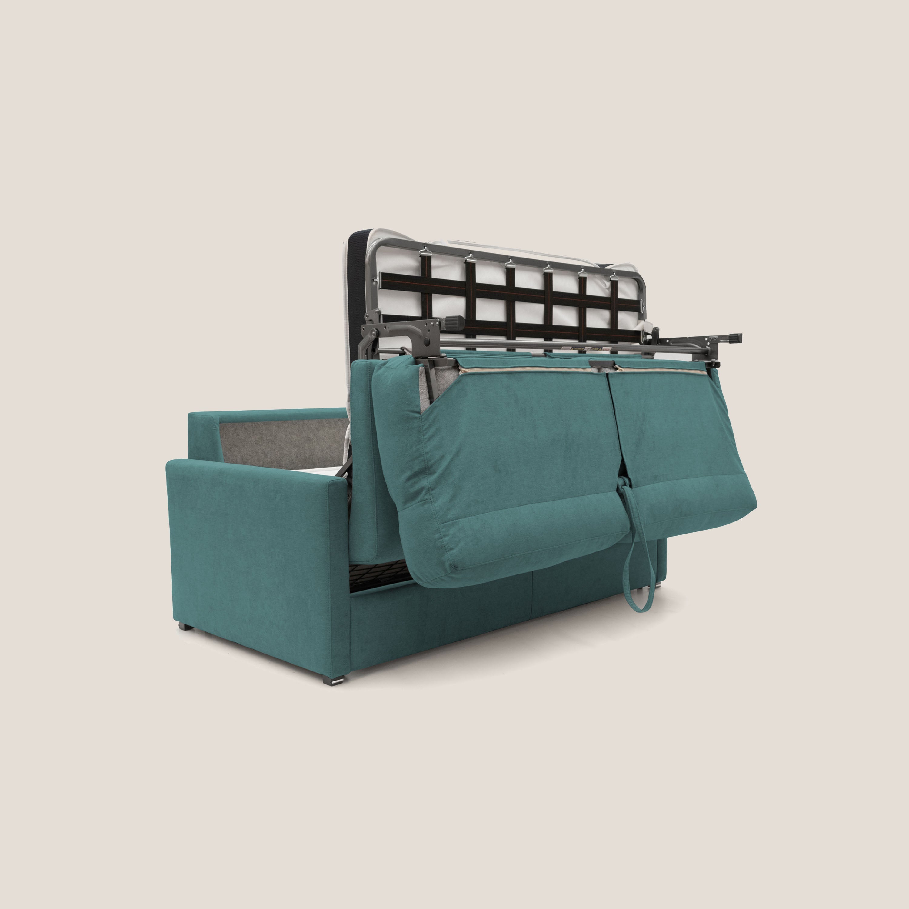 Margot Divano letto matrimoniale con schienale morbido alto in tessuto T02 petrolio - divani.store