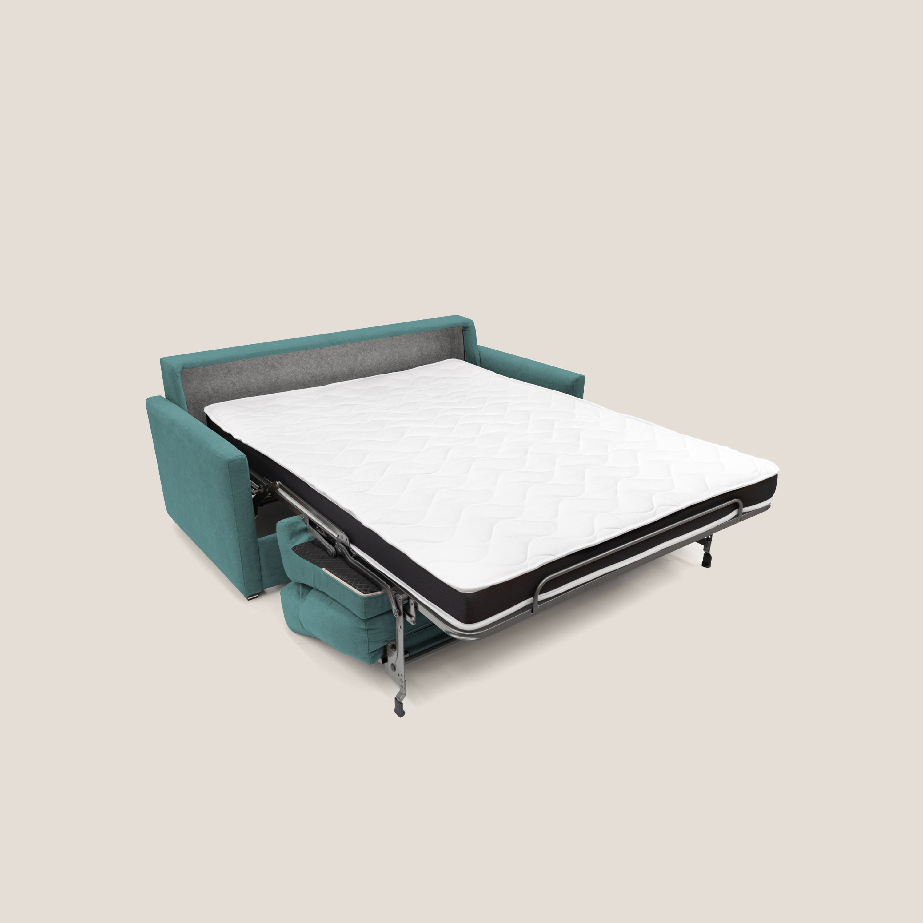 Margot Divano letto matrimoniale con schienale morbido alto in tessuto T02 petrolio - divani.store