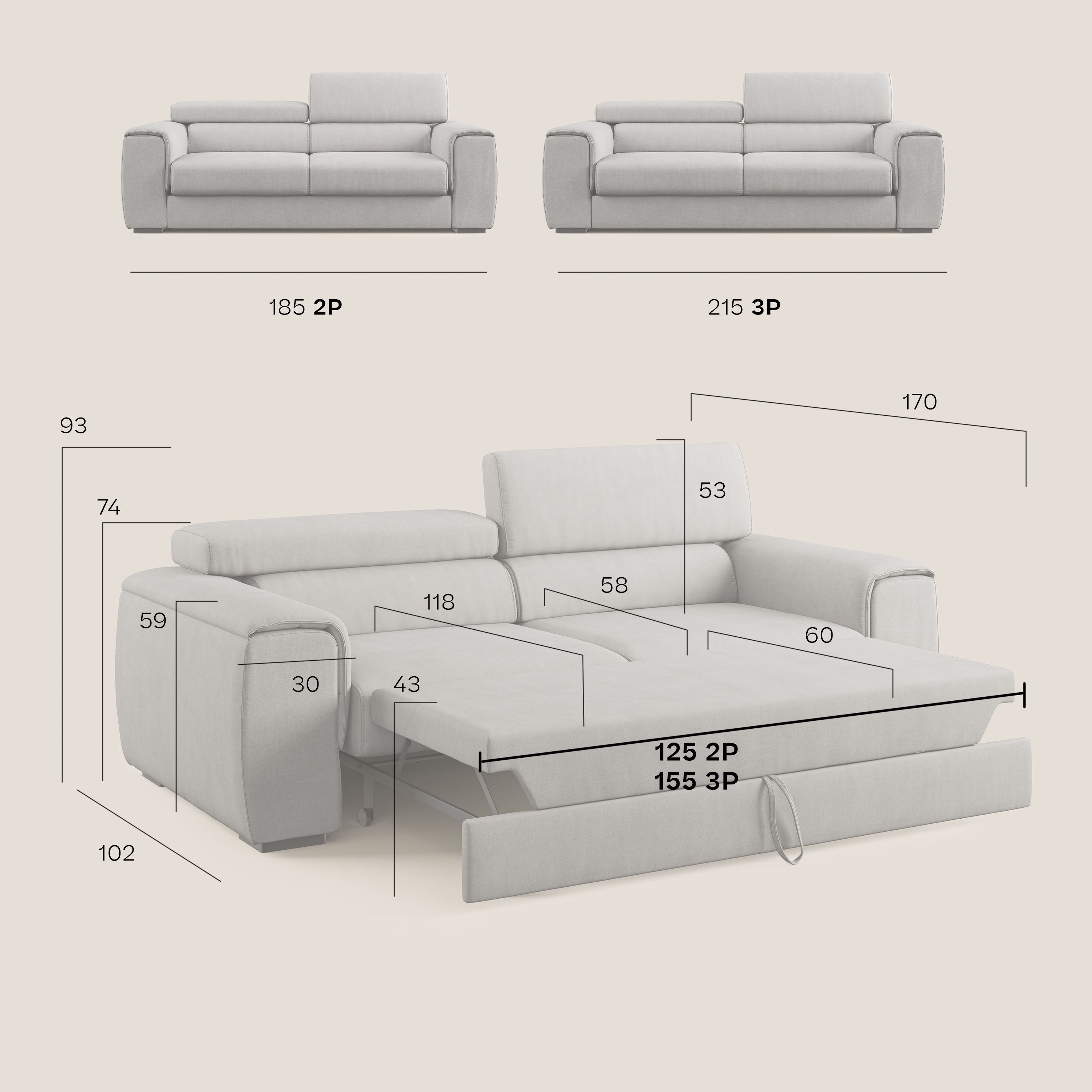 Zeno Divano con pouf estraibile poggiapiedi in tessuto morbido impermeabile T02 petrolio - divani.store