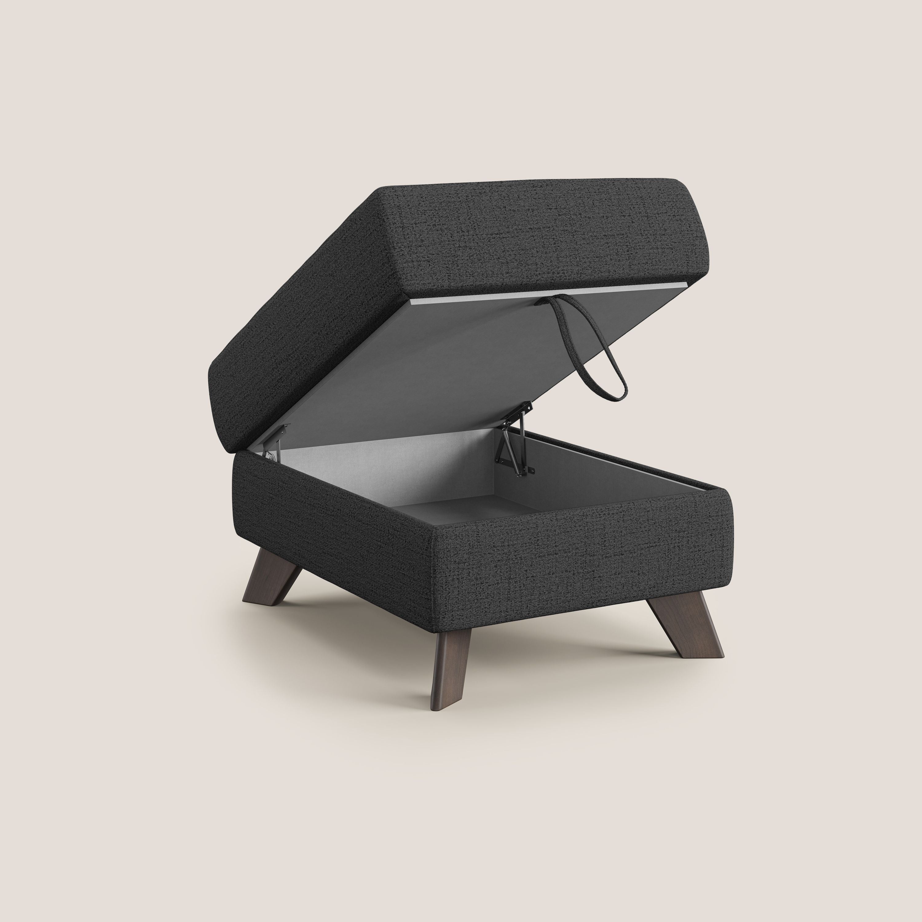 Moon Pouf contenitore e piedini alti in tessuto morbido impermeabile fiammato T03 antracite - divani.store