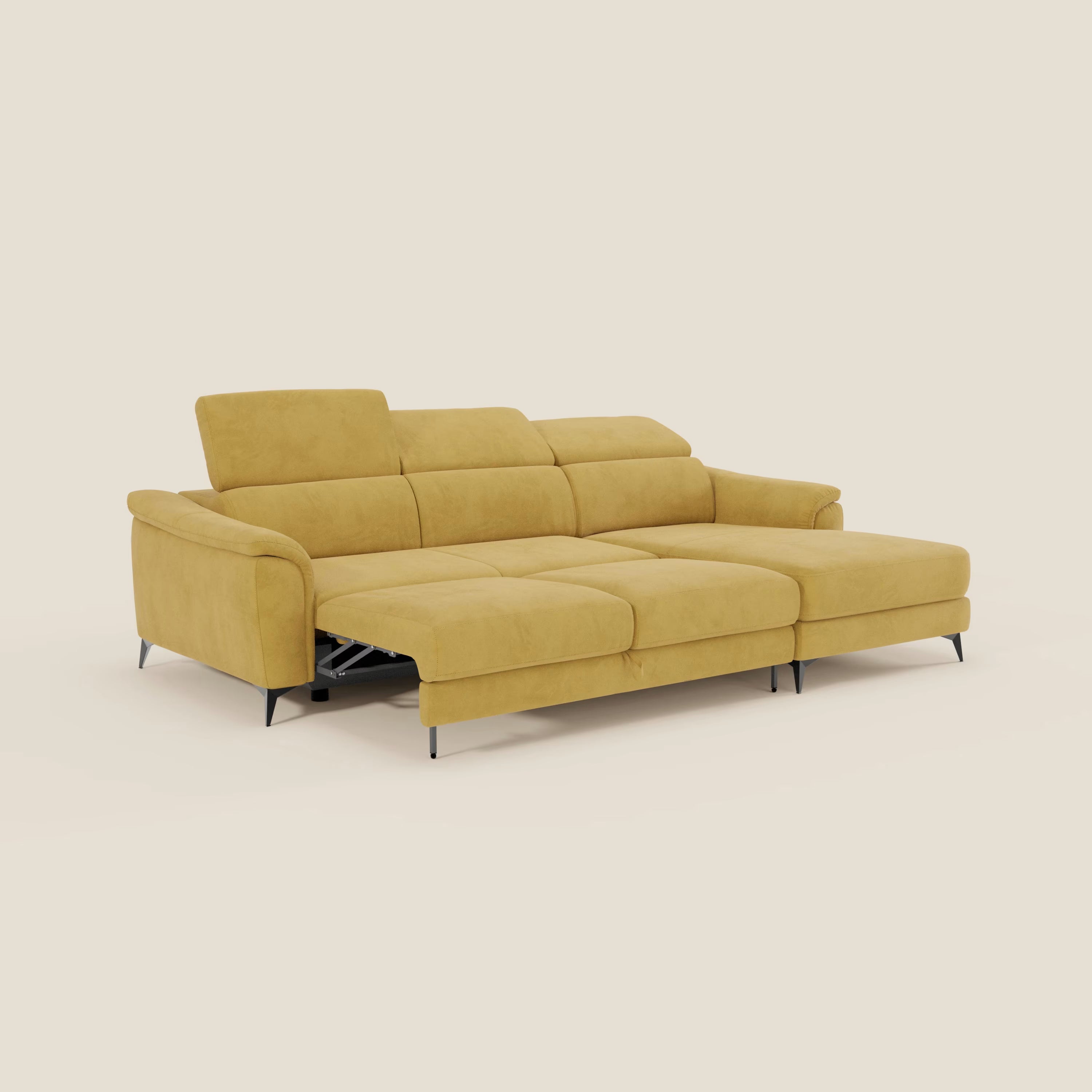 Arcos Canapé avec méridienne - pieds hauts et têtières inclinables en microfibre imperméable T11 jaune