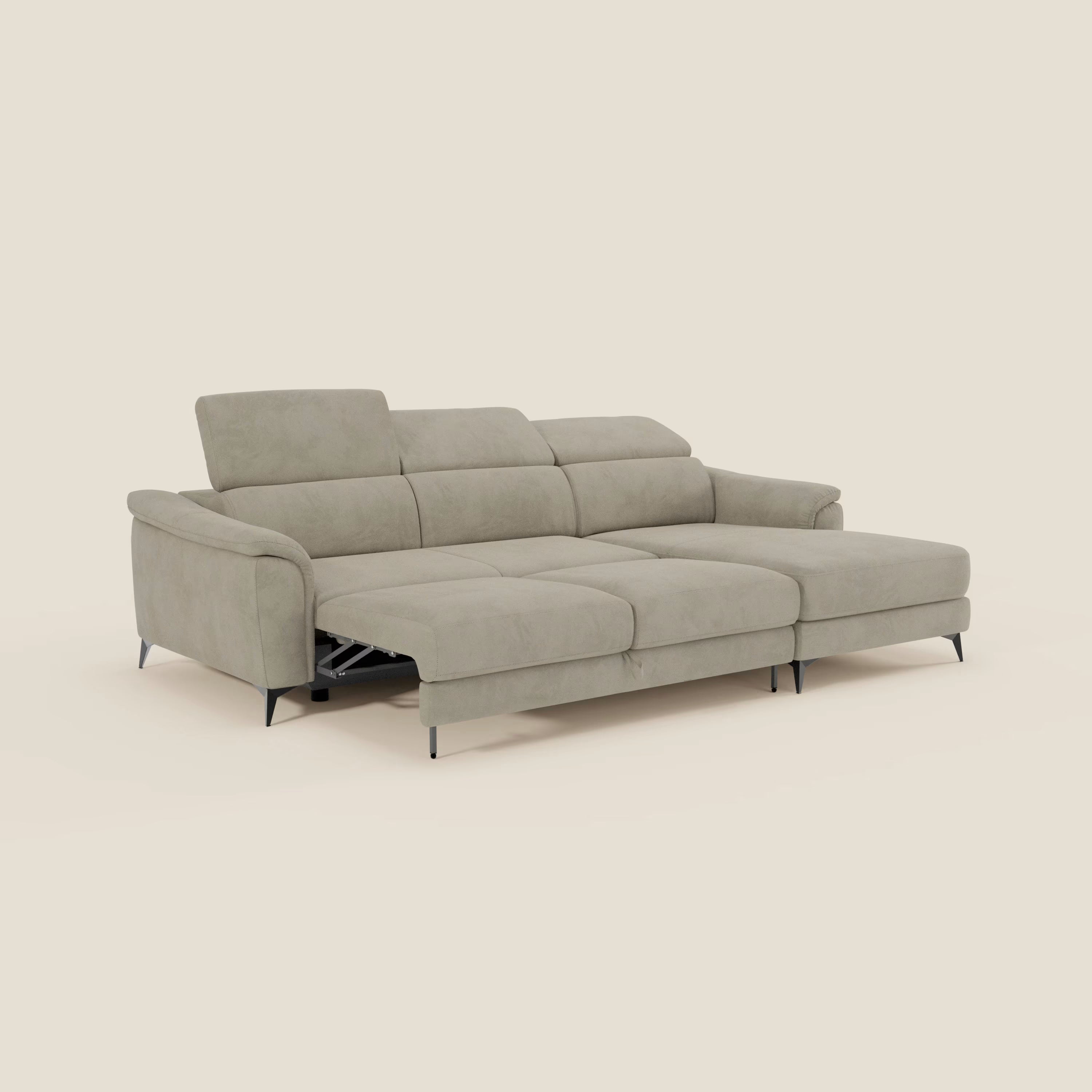 Arcos Canapé avec méridienne - pieds hauts et têtières inclinables en microfibre imperméable T11 taupe