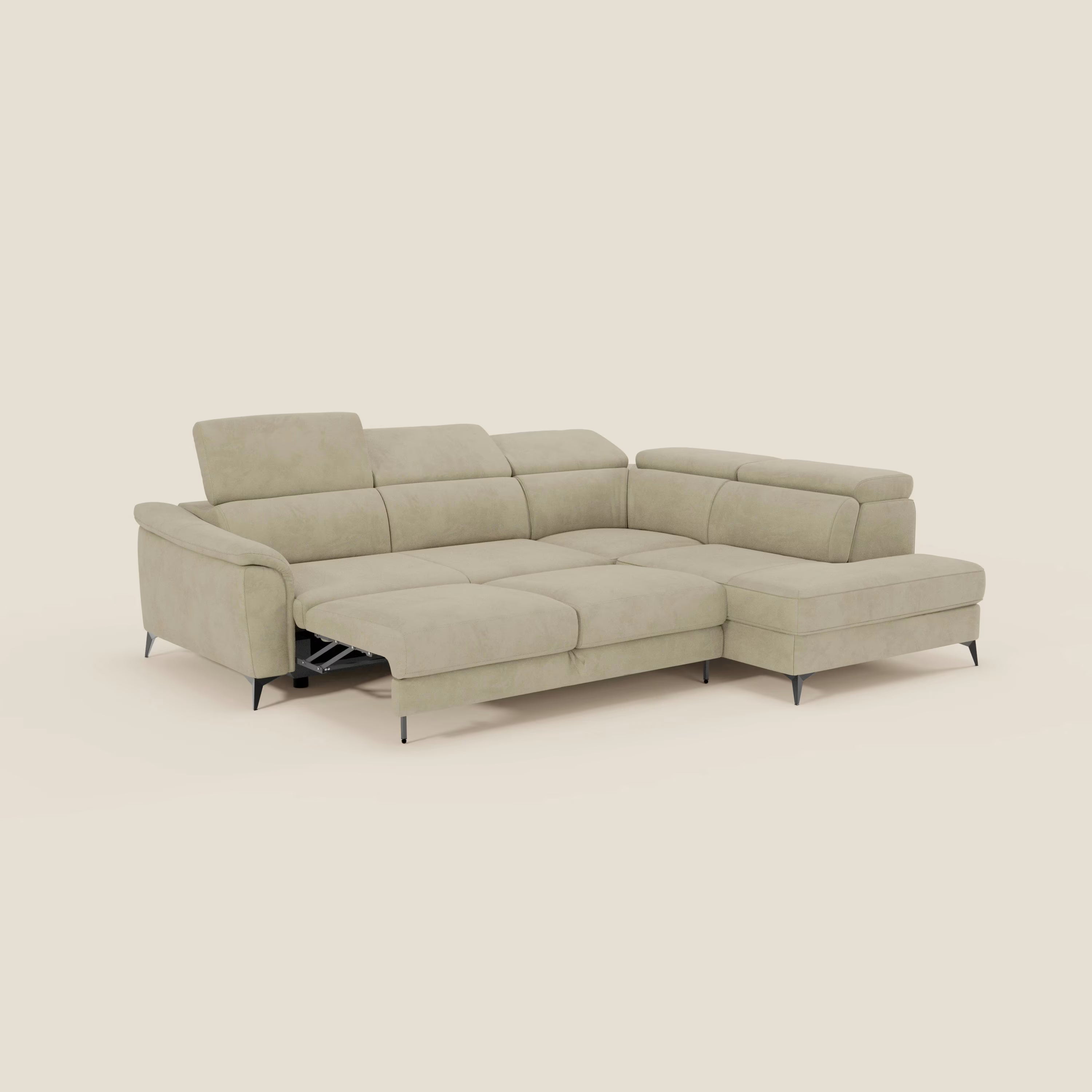 Arcos Canapé d'angle - pieds hauts et têtières inclinables en microfibre imperméable T11 beige