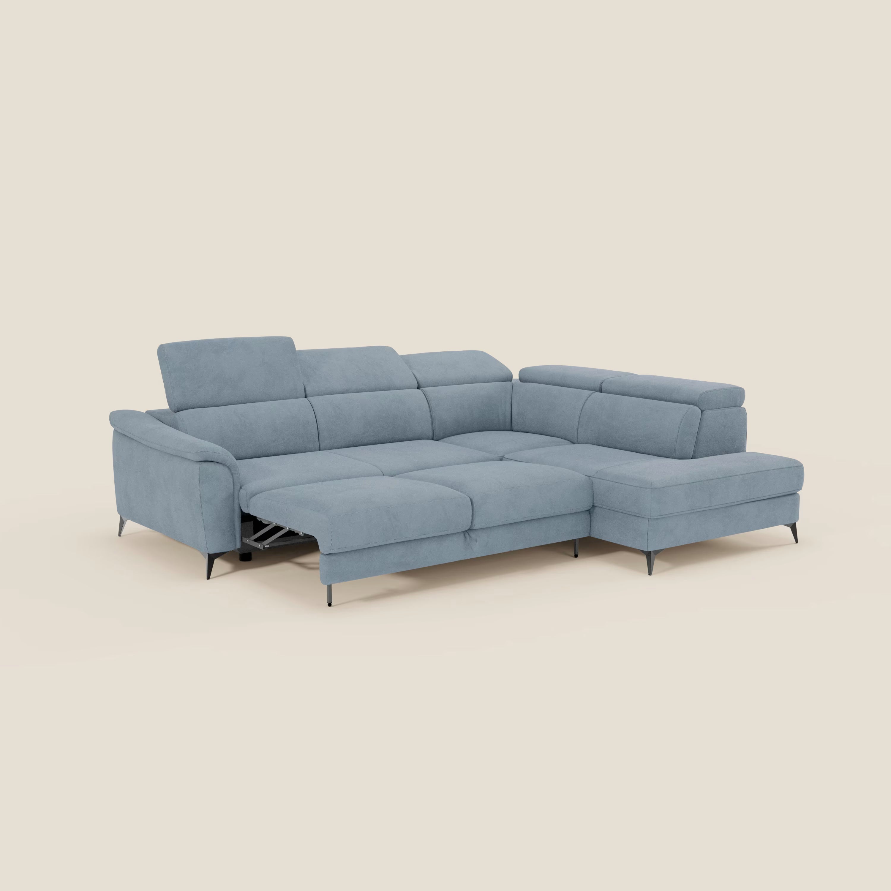 Arcos Canapé d'angle - pieds hauts et têtières inclinables en microfibre imperméable T11 bleu pastel