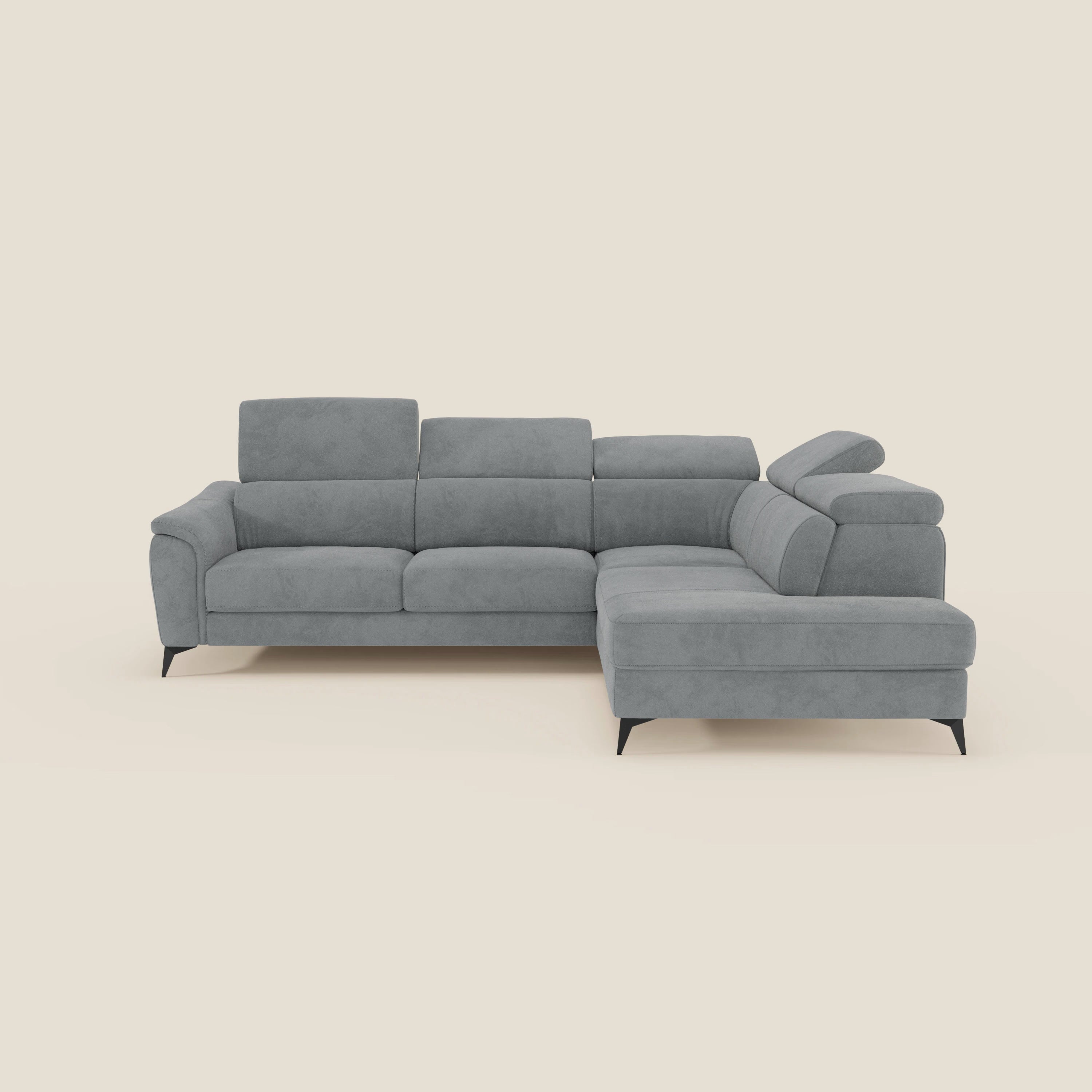 Arcos Canapé d'angle - pieds hauts et têtières inclinables en microfibre imperméable T11 gris