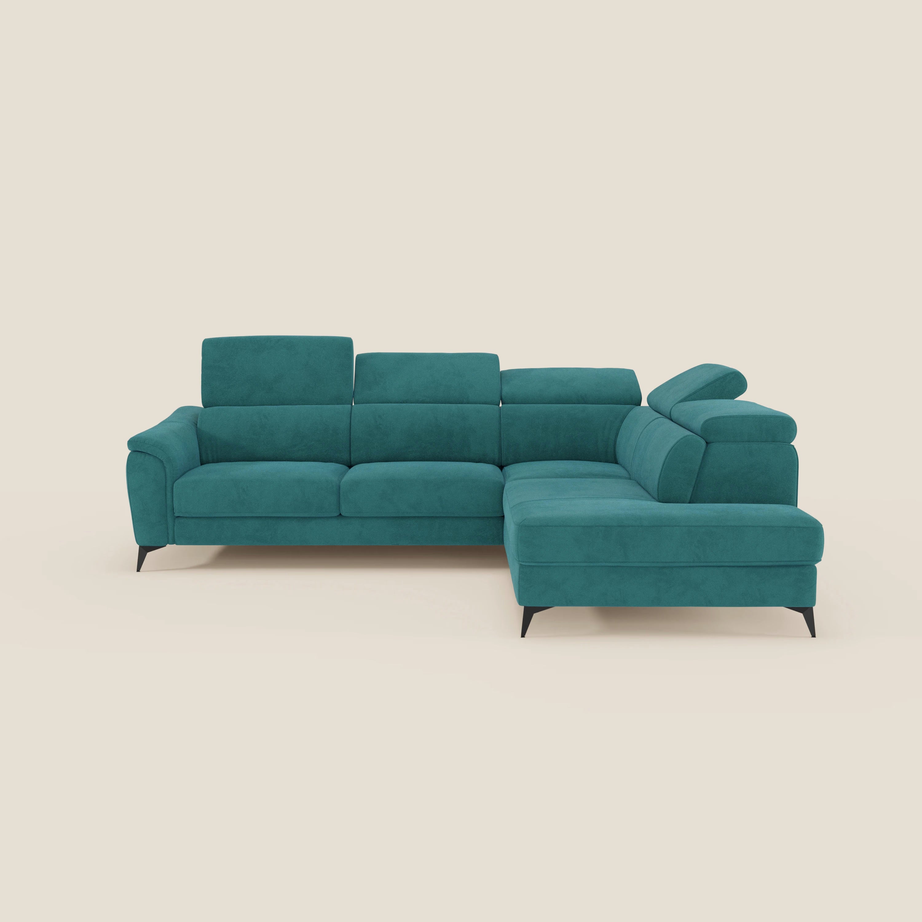 Arcos Canapé d'angle - pieds hauts et têtières inclinables en microfibre imperméable T11 bleu canard