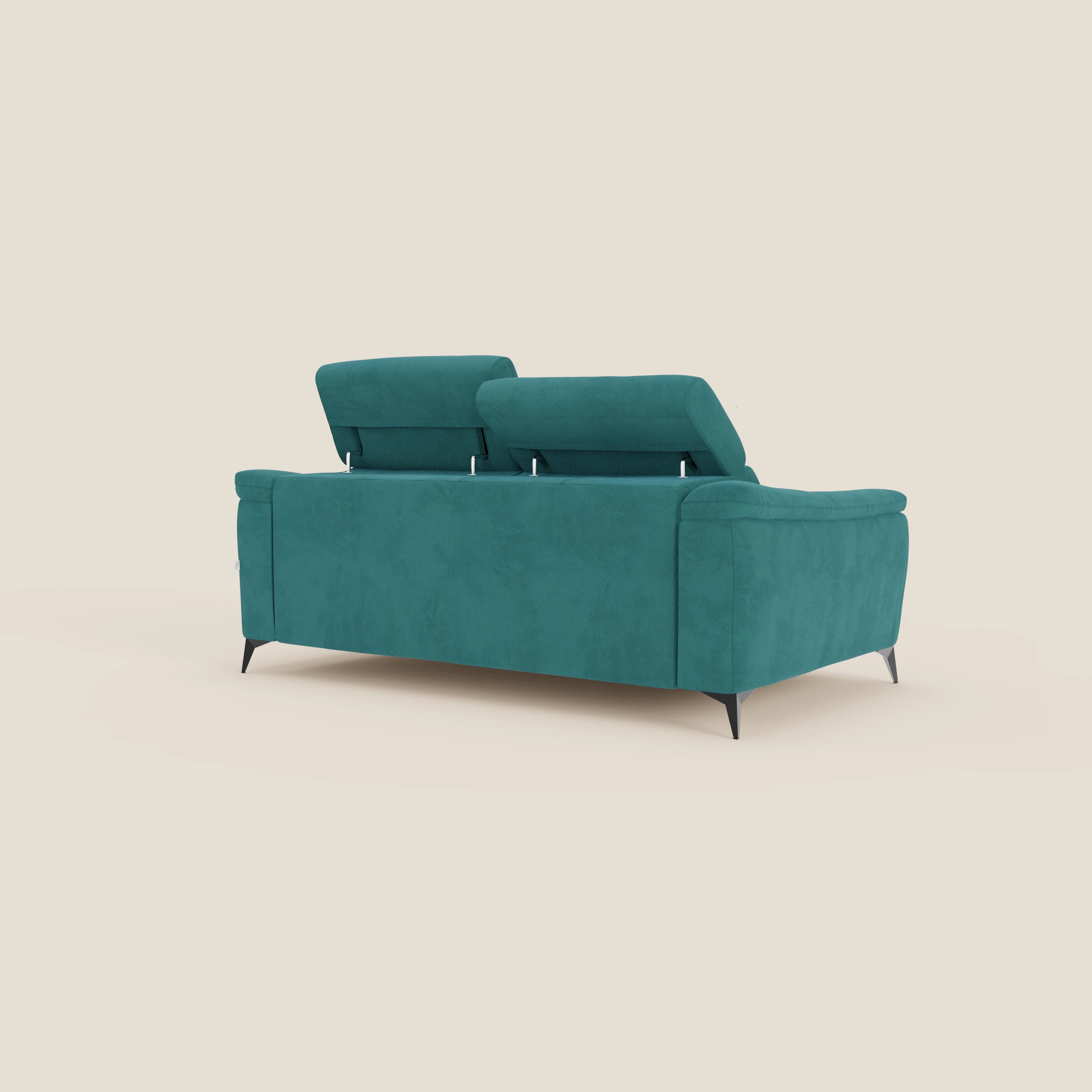 Arcos Canapé 3 places - pieds hauts et têtières inclinables en microfibre imperméable T11 bleu canard