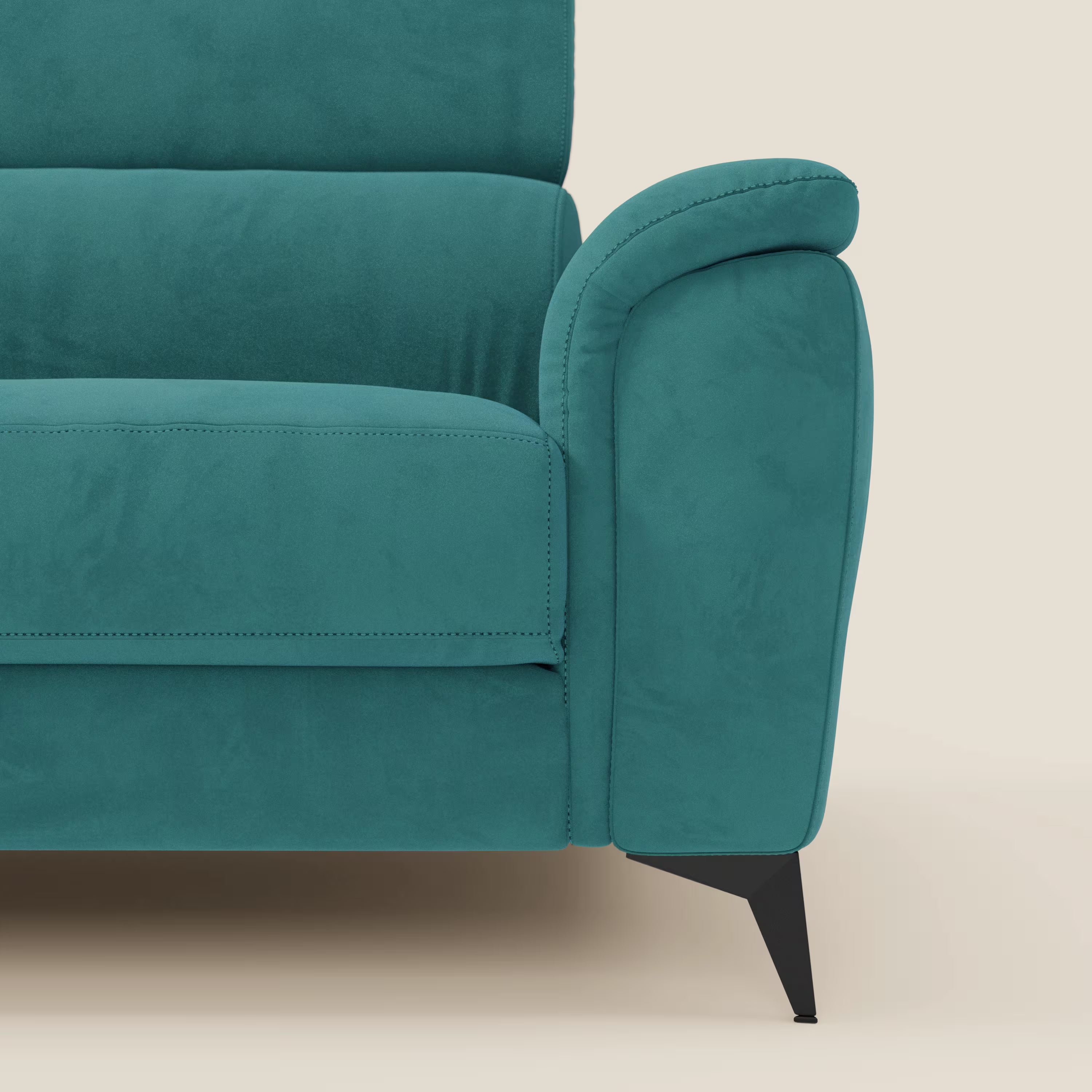 Arcos Canapé 3 places - pieds hauts et têtières inclinables en microfibre imperméable T11 bleu canard