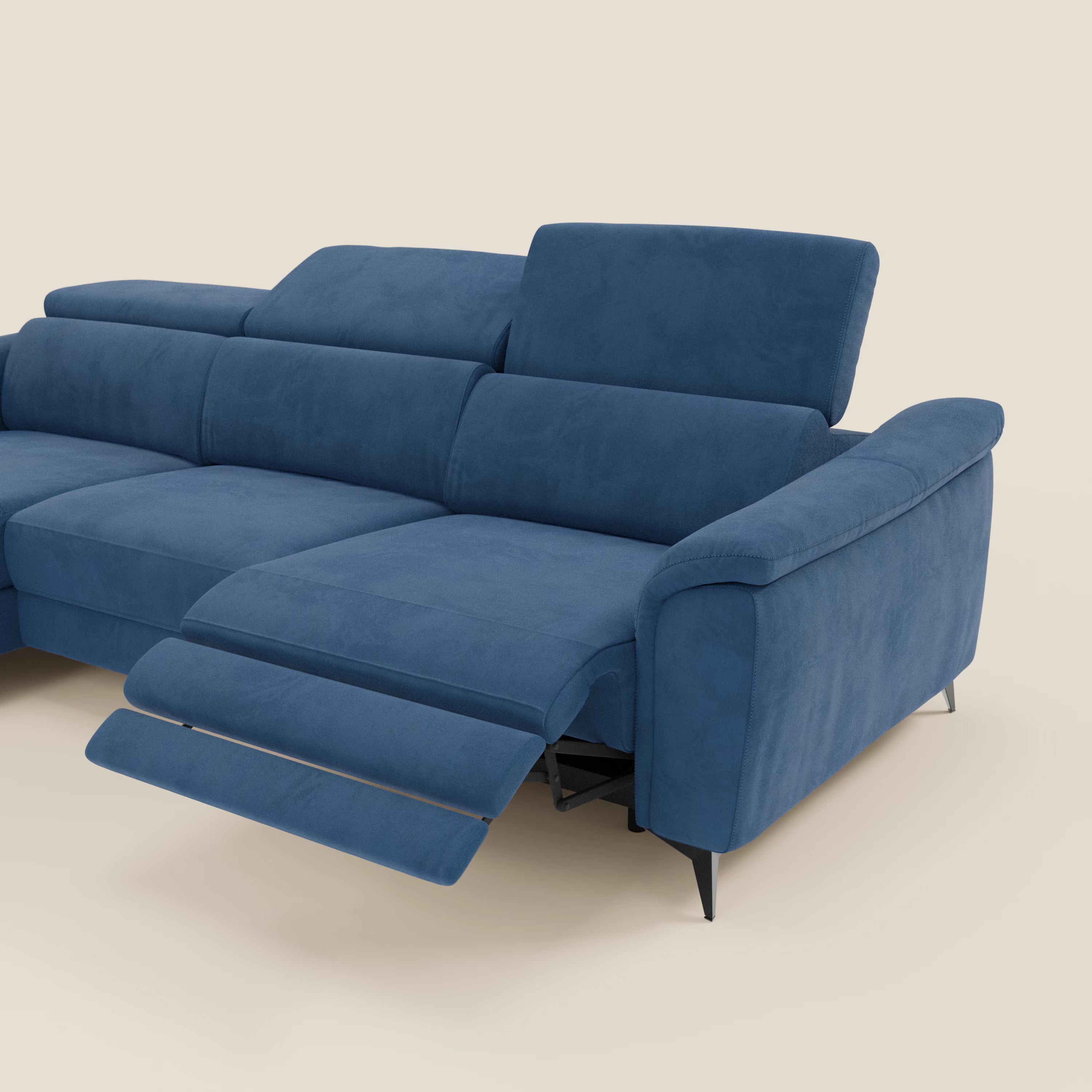 Arcos Canapé avec méridienne - pieds hauts et têtières inclinables en microfibre imperméable T11 bleu