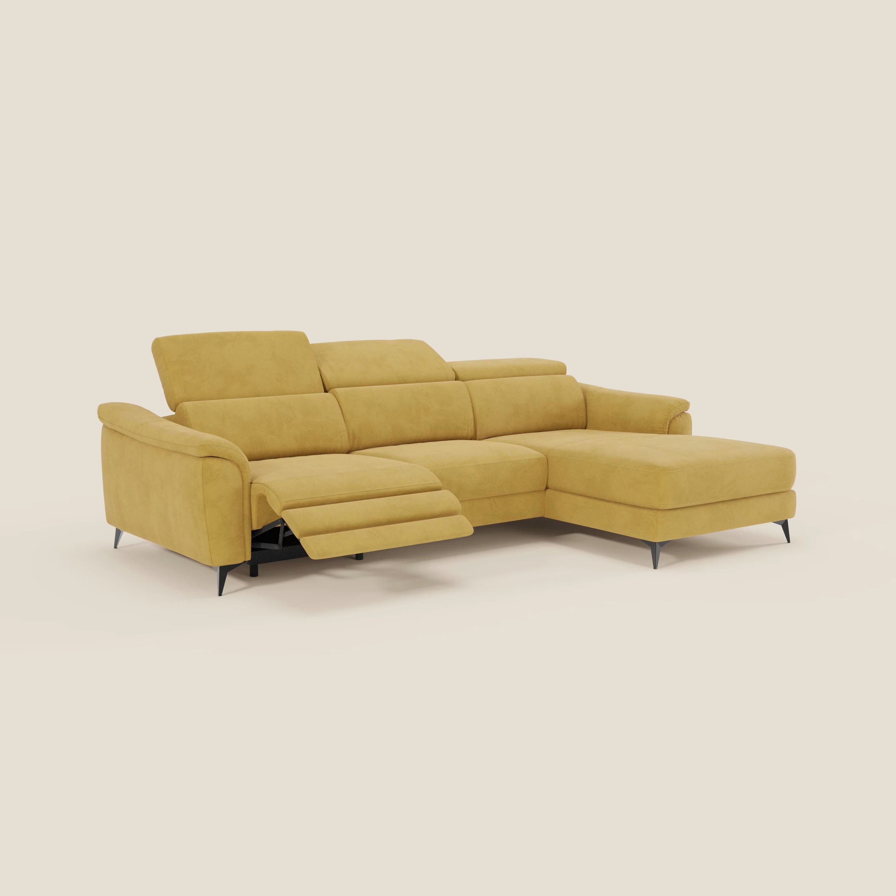Arcos Canapé avec méridienne - pieds hauts et têtières inclinables en microfibre imperméable T11 jaune