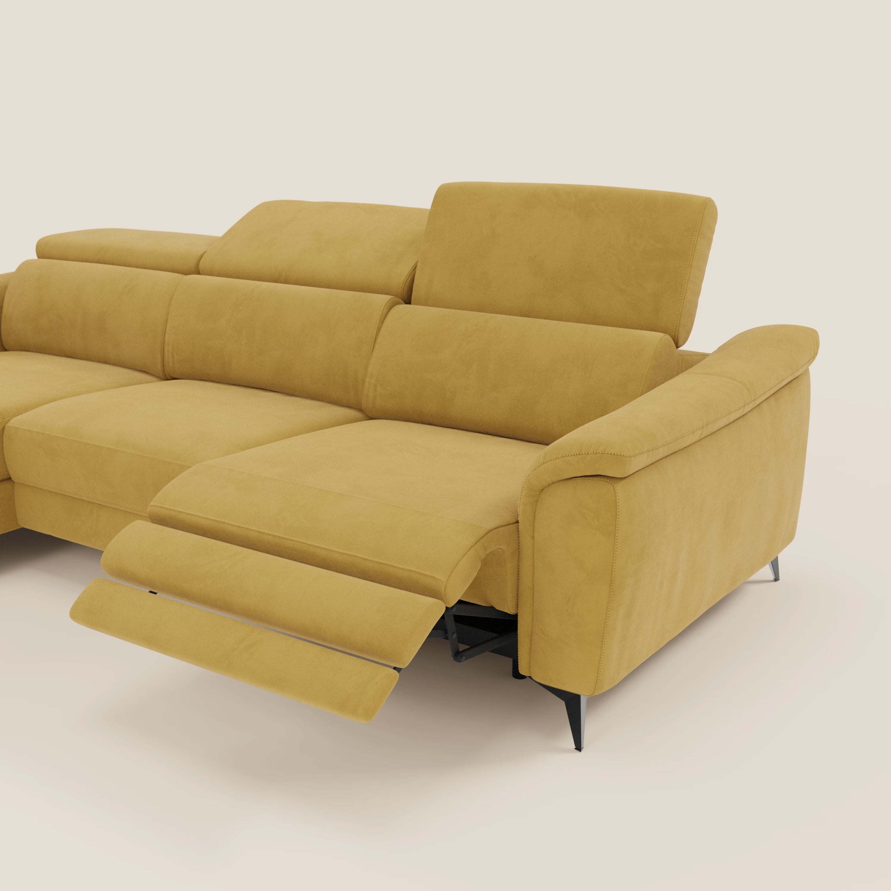 Arcos Canapé avec méridienne - pieds hauts et têtières inclinables en microfibre imperméable T11 jaune