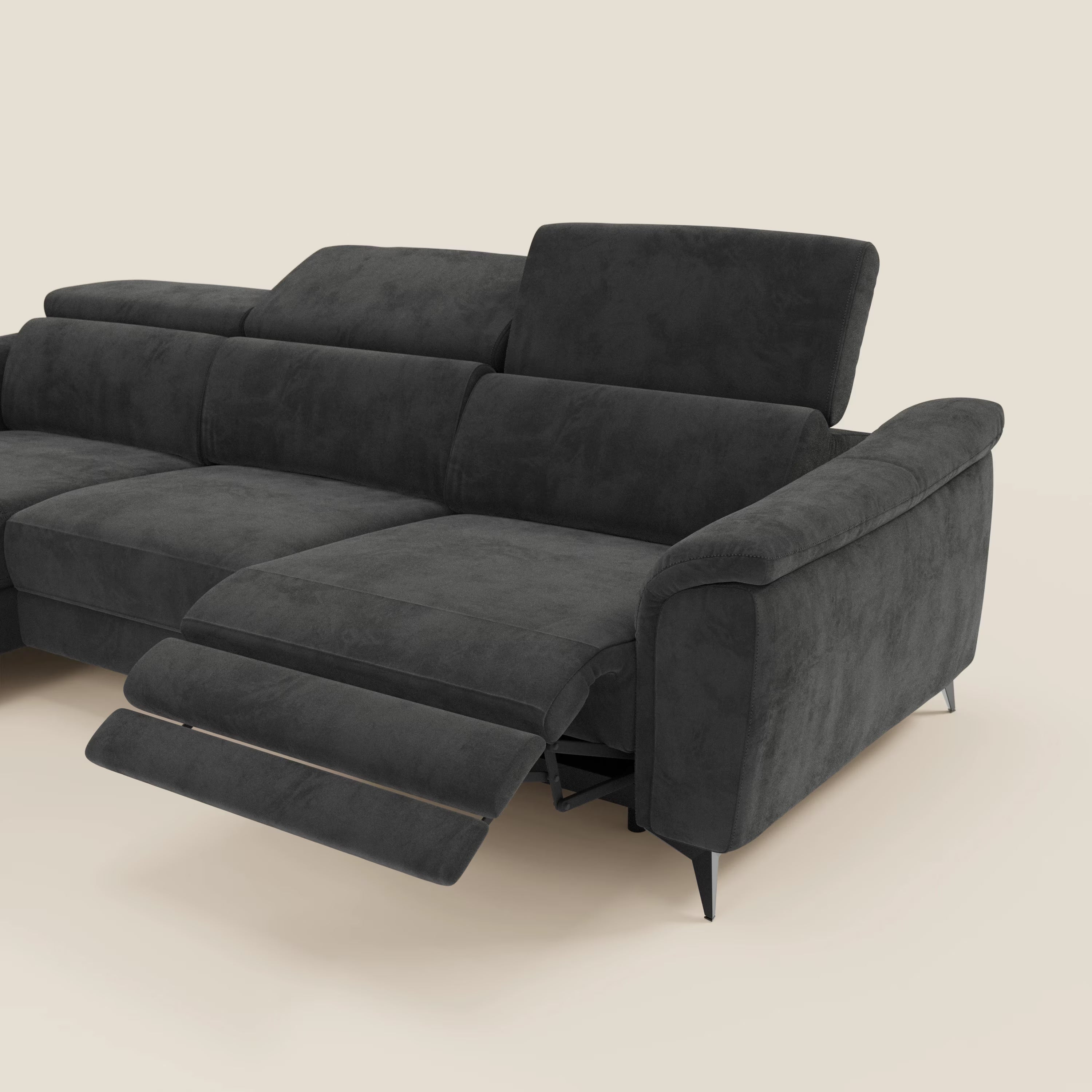 Arcos Canapé avec méridienne - pieds hauts et têtières inclinables en microfibre imperméable T11 noir