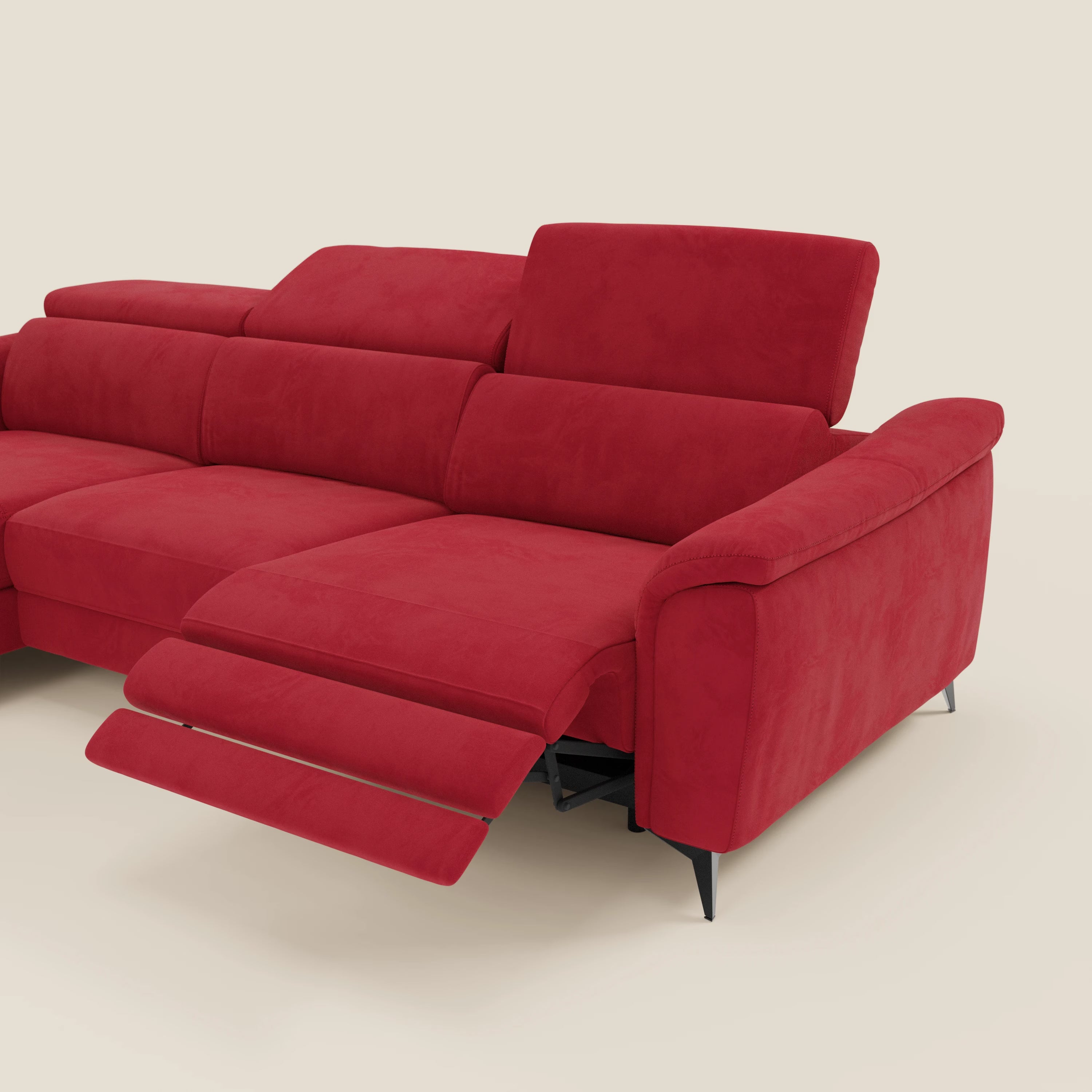 Arcos Canapé avec méridienne - pieds hauts et têtières inclinables en microfibre imperméable T11 rouge