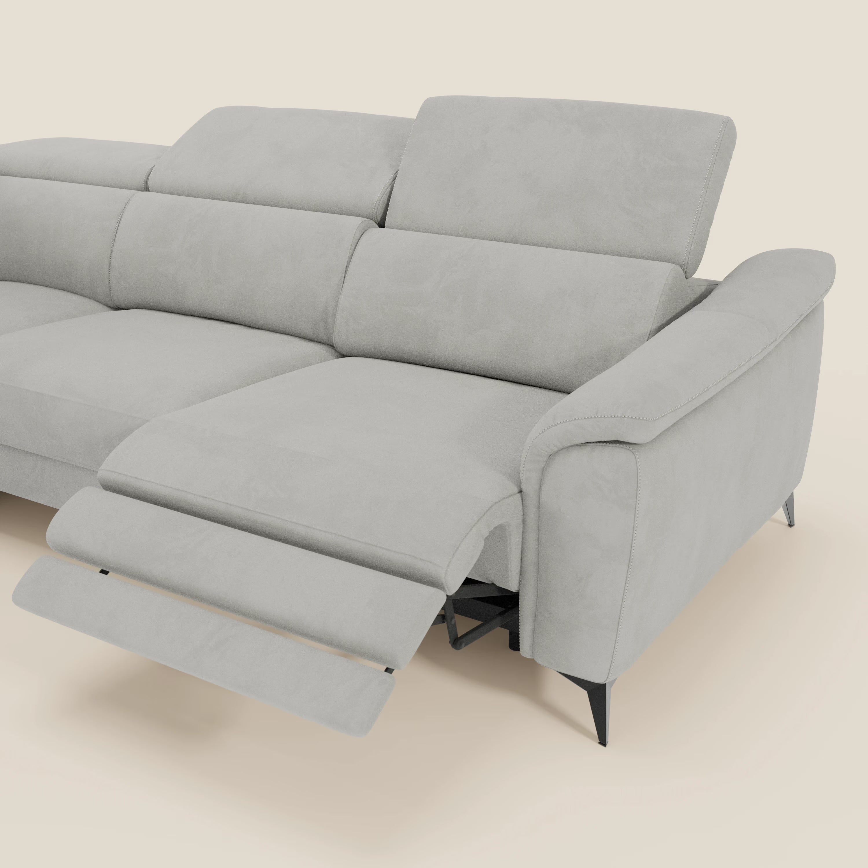 Arcos Canapé d'angle - pieds hauts et têtières inclinables en microfibre imperméable T11 gris clair