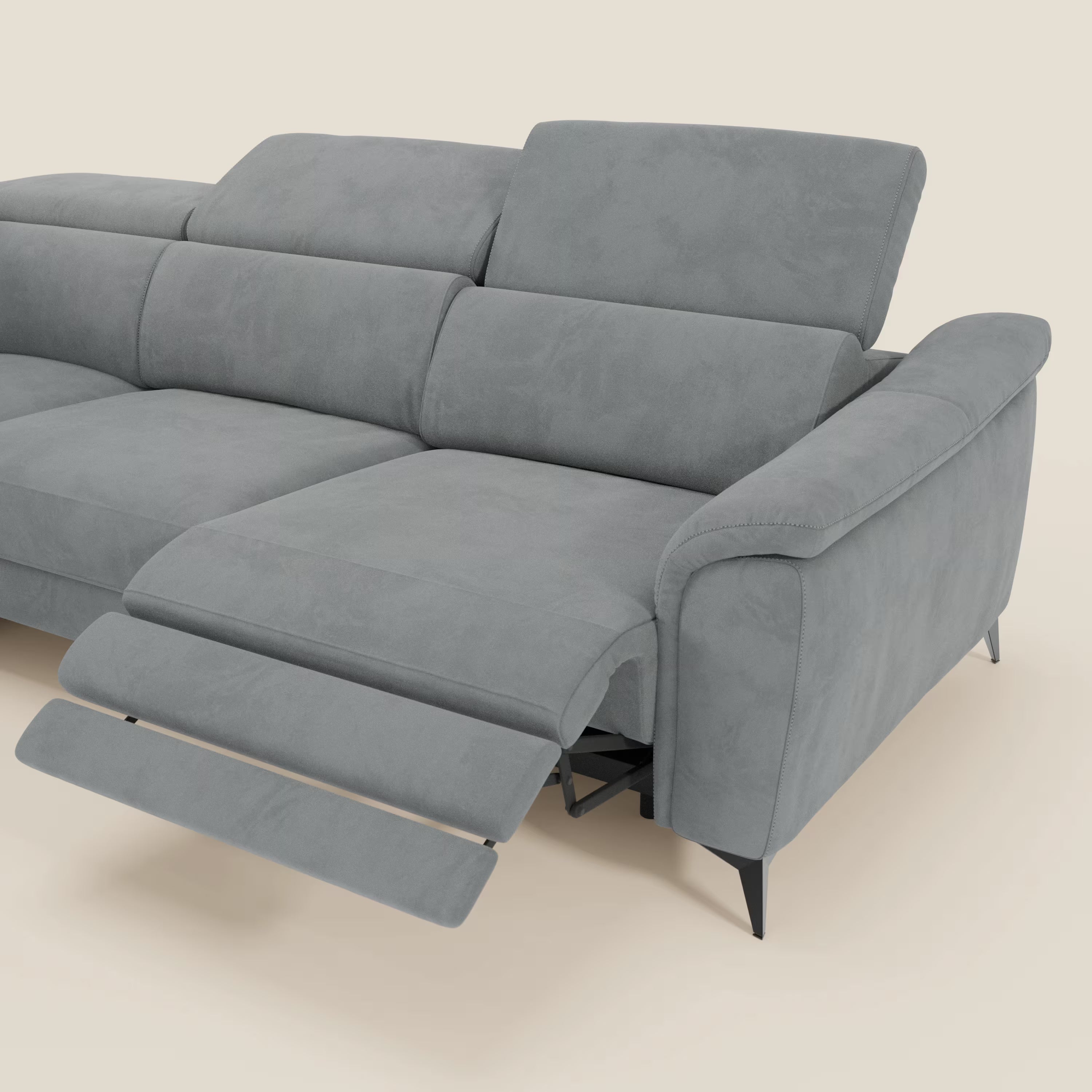 Arcos Canapé d'angle - pieds hauts et têtières inclinables en microfibre imperméable T11 gris