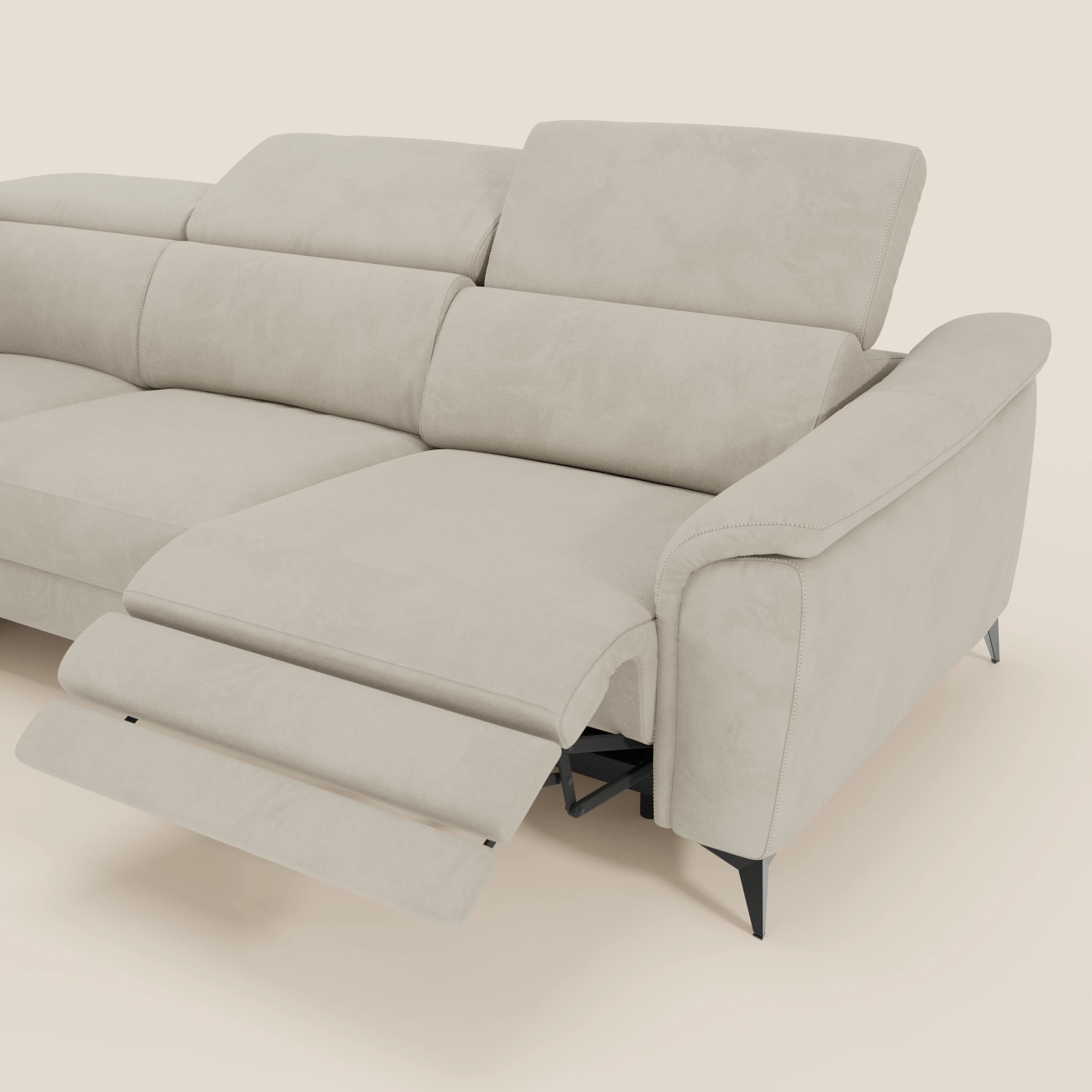 Arcos Canapé d'angle - pieds hauts et têtières inclinables en microfibre imperméable T11 crème