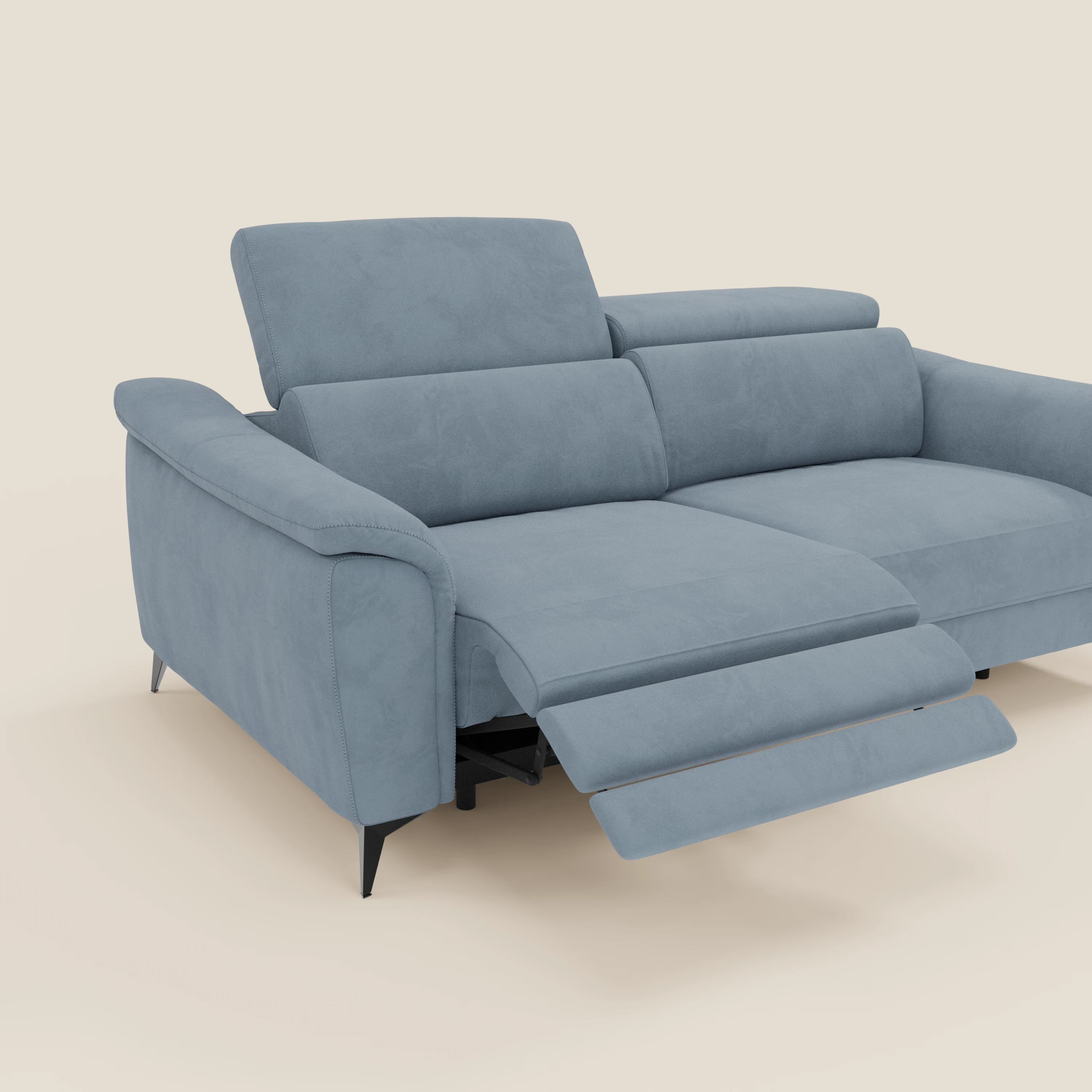 Arcos Canapé 3 places - pieds hauts et têtières inclinables en microfibre imperméable T11 bleu pastel