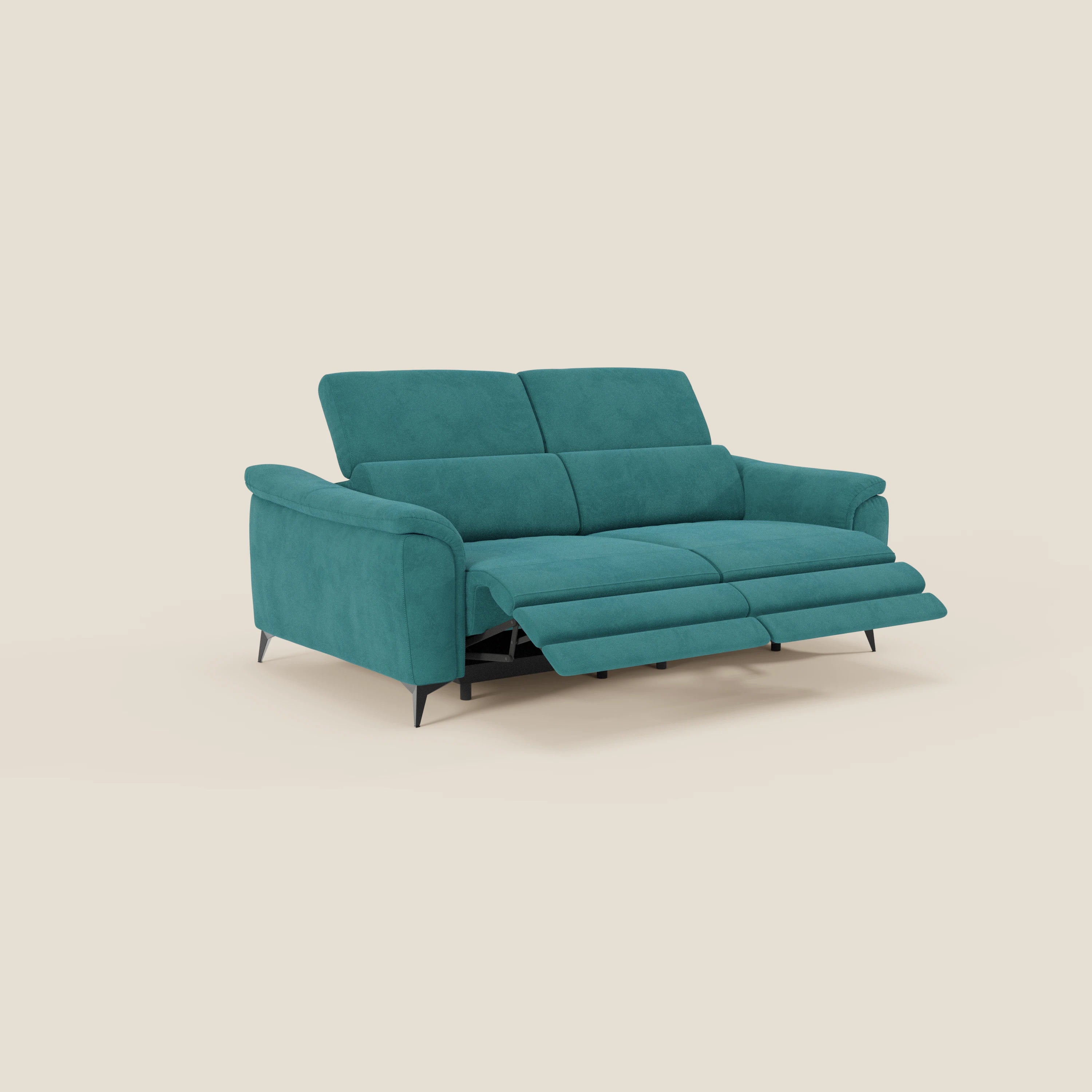 Arcos Canapé 3 places - pieds hauts et têtières inclinables en microfibre imperméable T11 bleu canard