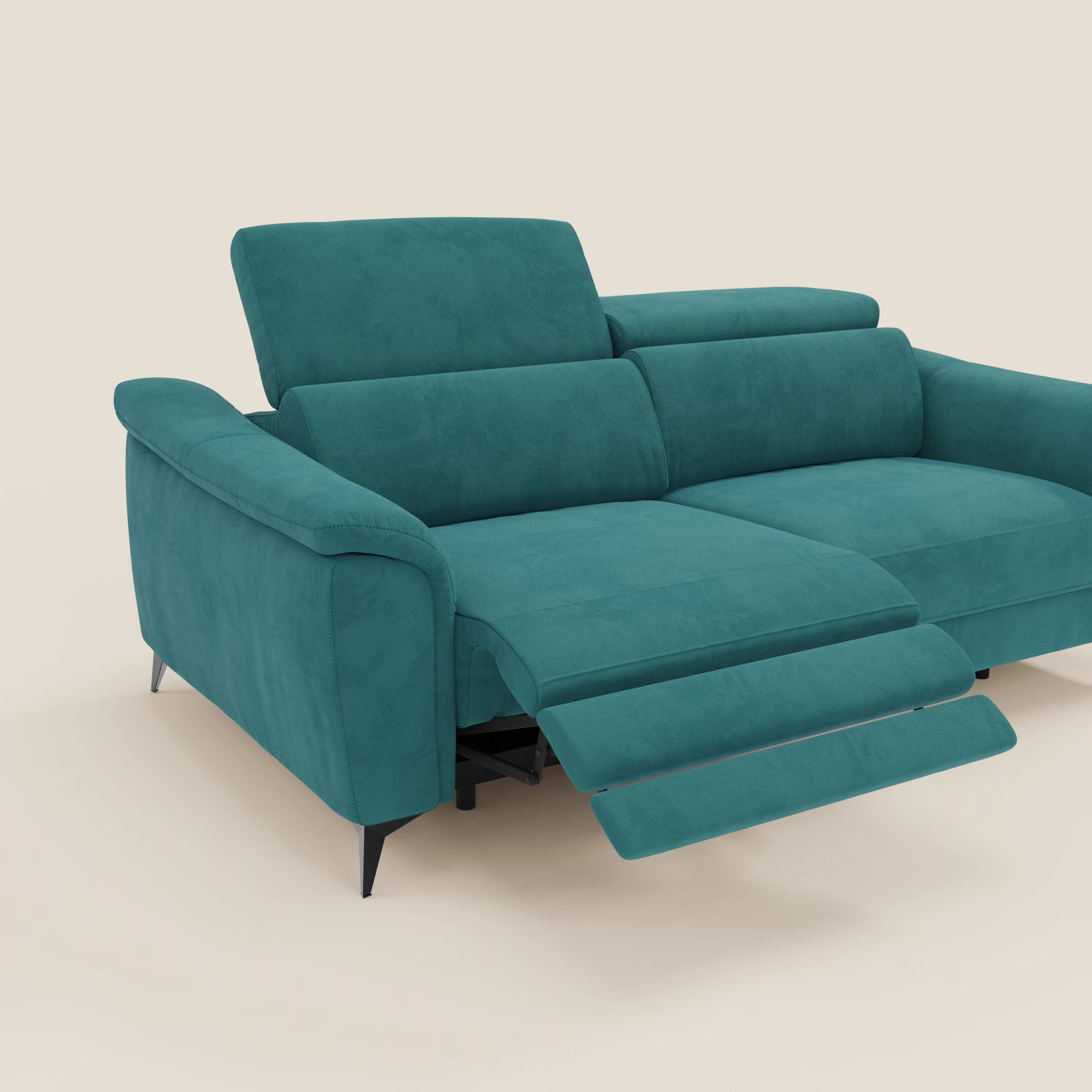 Arcos Canapé 3 places - pieds hauts et têtières inclinables en microfibre imperméable T11 bleu canard