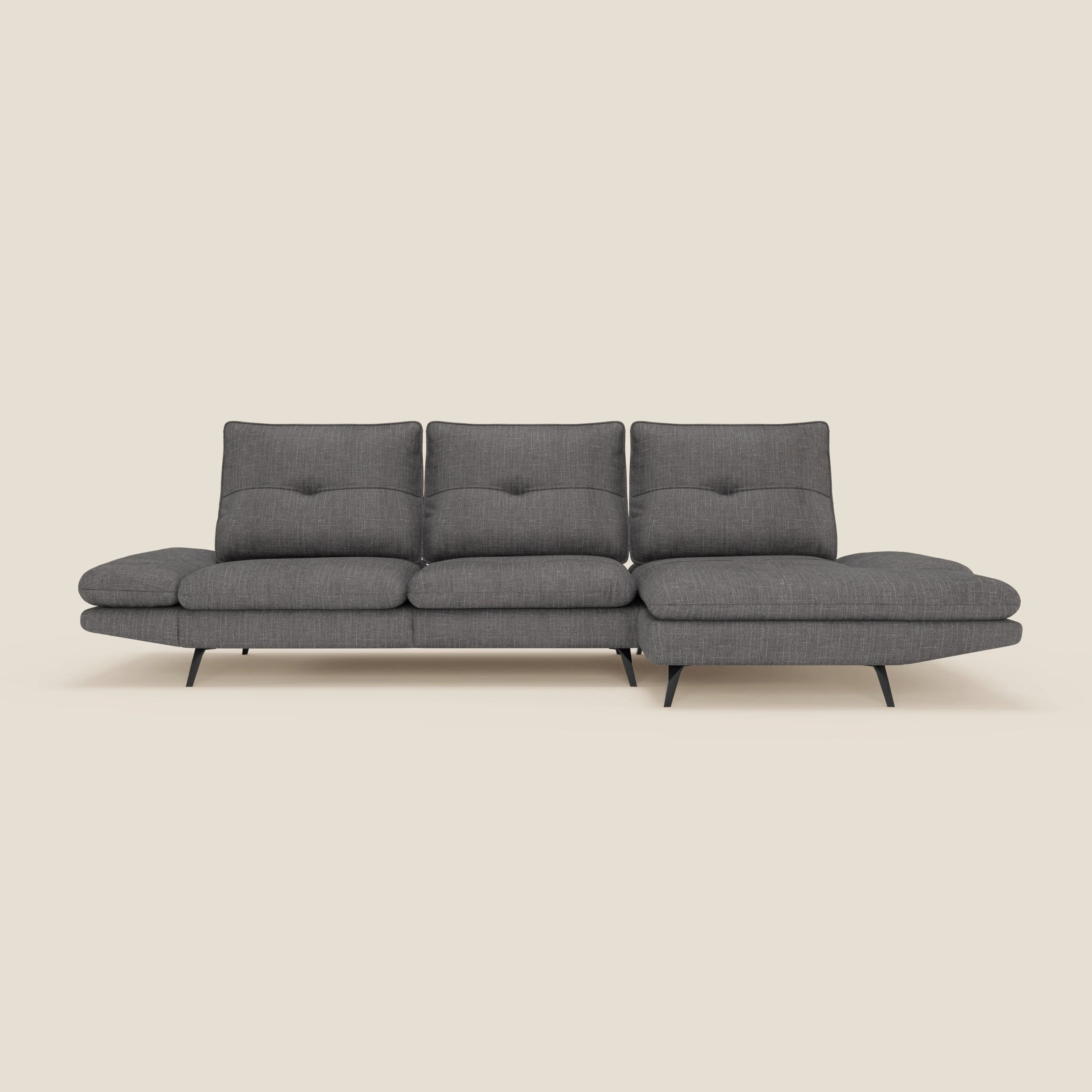 Ardex Canapé avec méridienne - dossiers coulissants et accoudoirs réglables en élégant tissu imperméable T06 anthracite