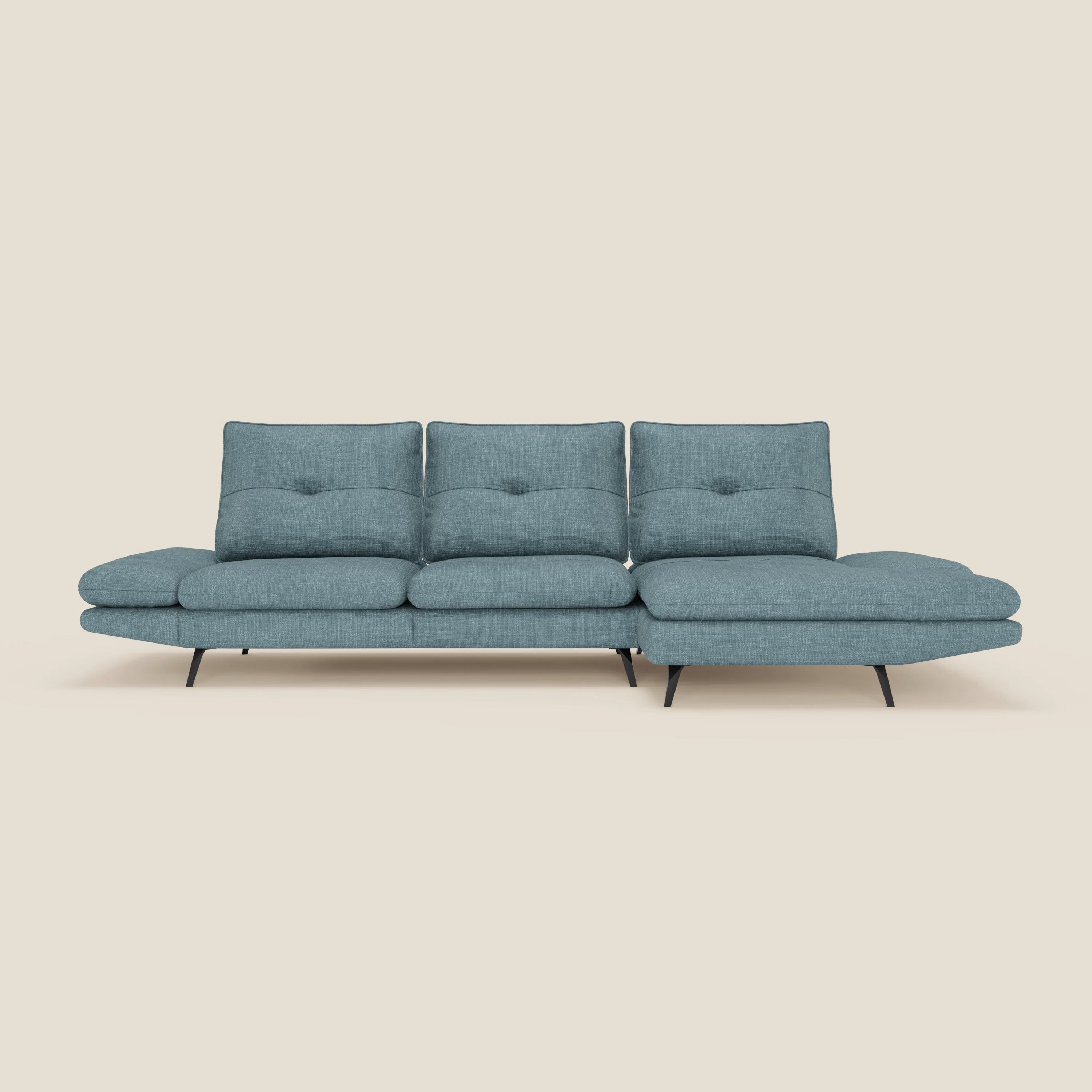 Ardex Canapé avec méridienne - dossiers coulissants et accoudoirs réglables en élégant tissu imperméable T06 bleu ciel