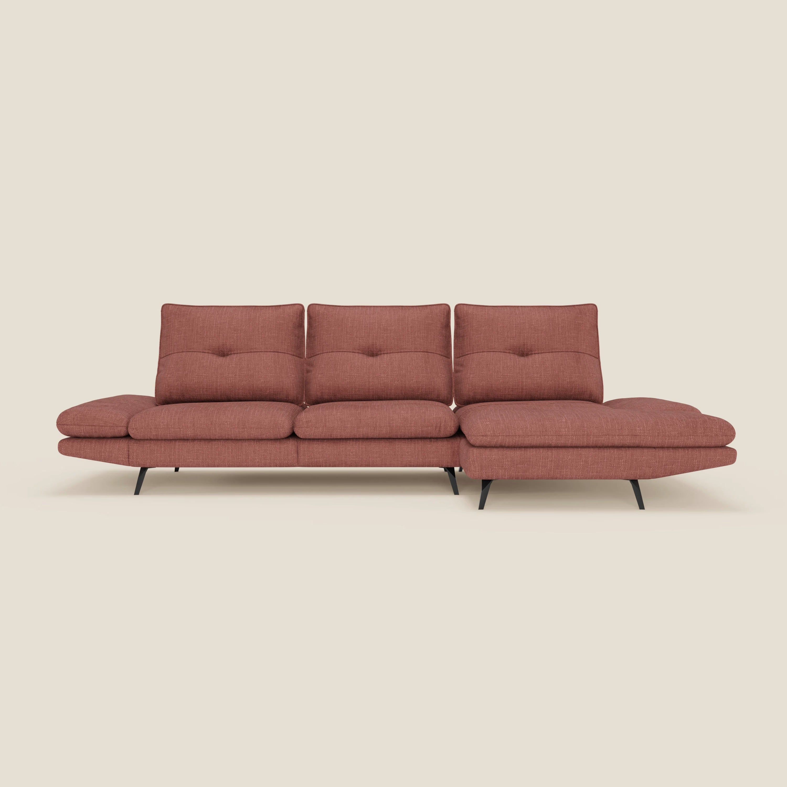 Ardex Canapé avec méridienne - dossiers coulissants et accoudoirs réglables en élégant tissu imperméable T06 corail