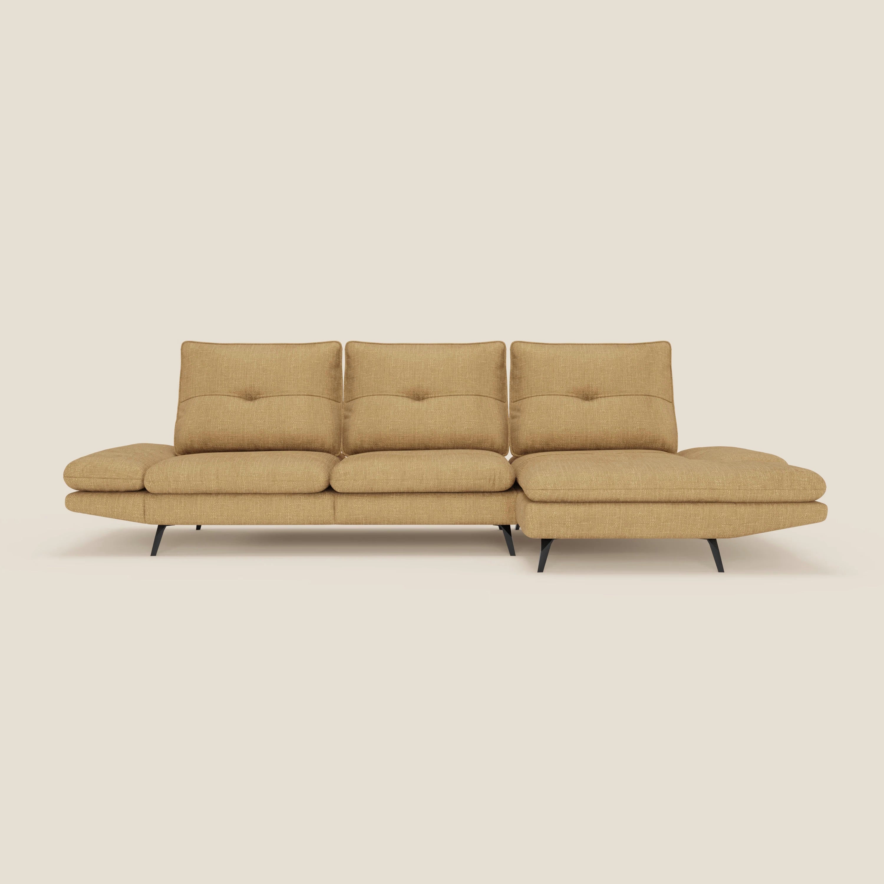 Ardex Canapé avec méridienne - dossiers coulissants et accoudoirs réglables en élégant tissu imperméable T06 jaune
