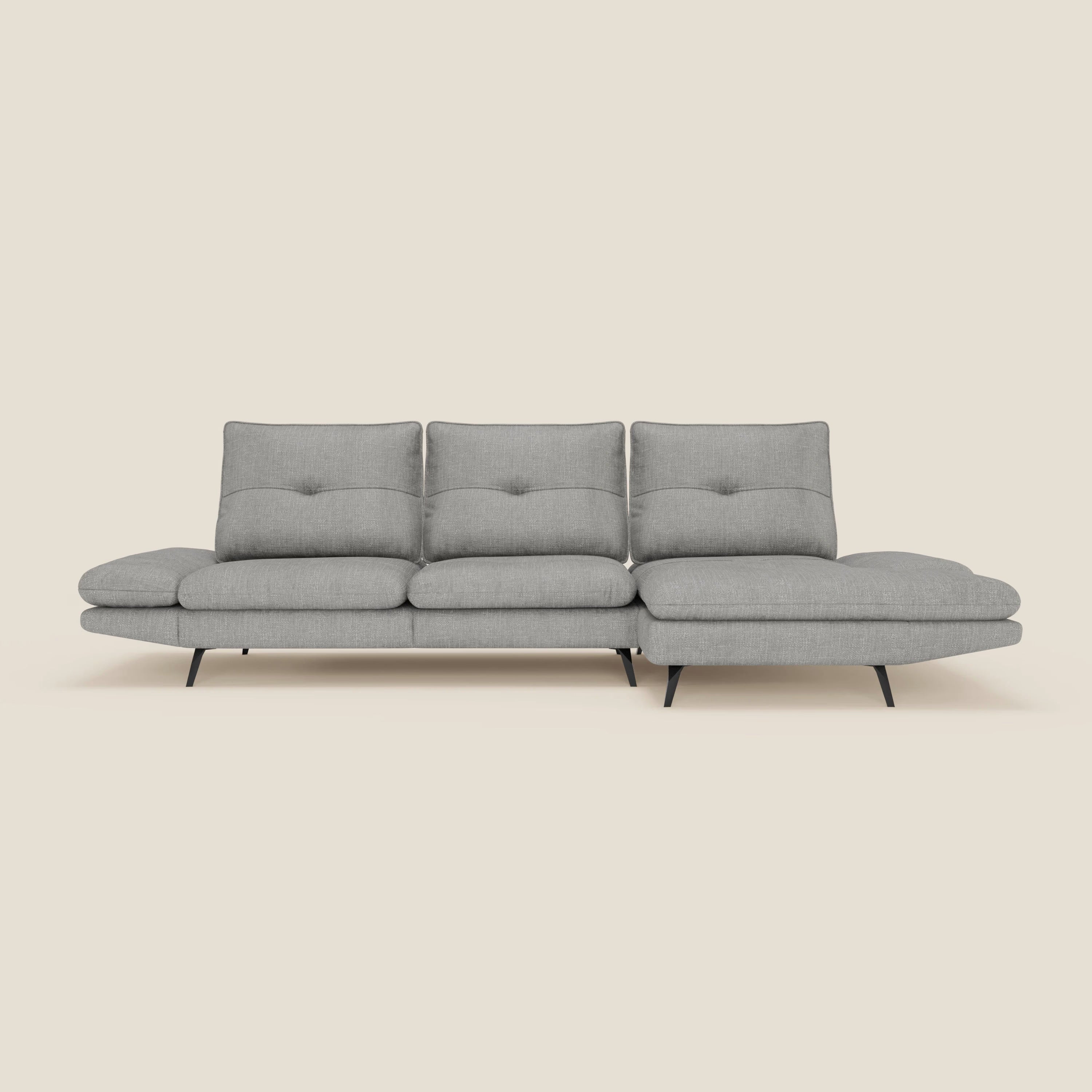 Ardex Canapé avec méridienne - dossiers coulissants et accoudoirs réglables en élégant tissu imperméable T06 gris