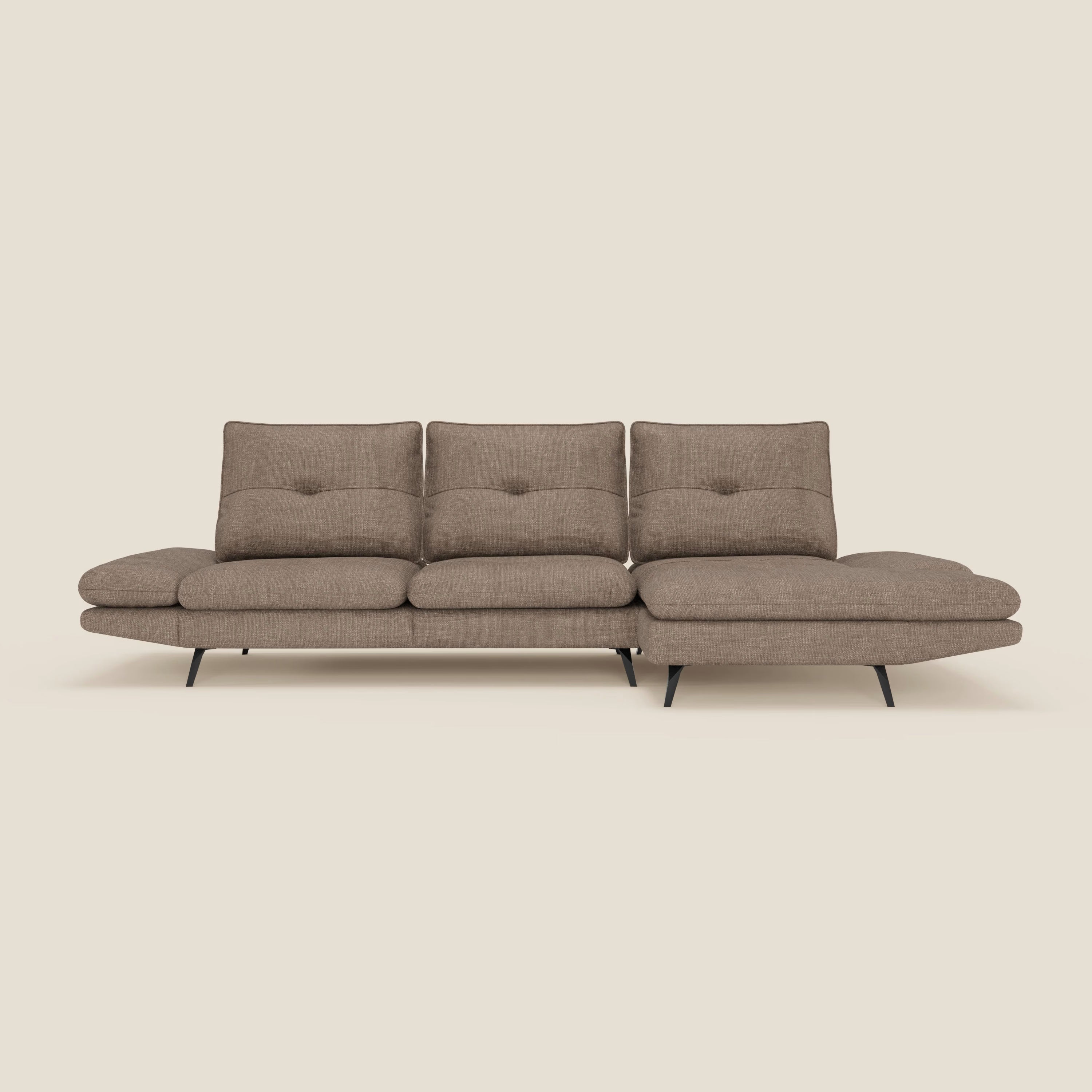 Ardex Canapé avec méridienne - dossiers coulissants et accoudoirs réglables en élégant tissu imperméable T06 marron