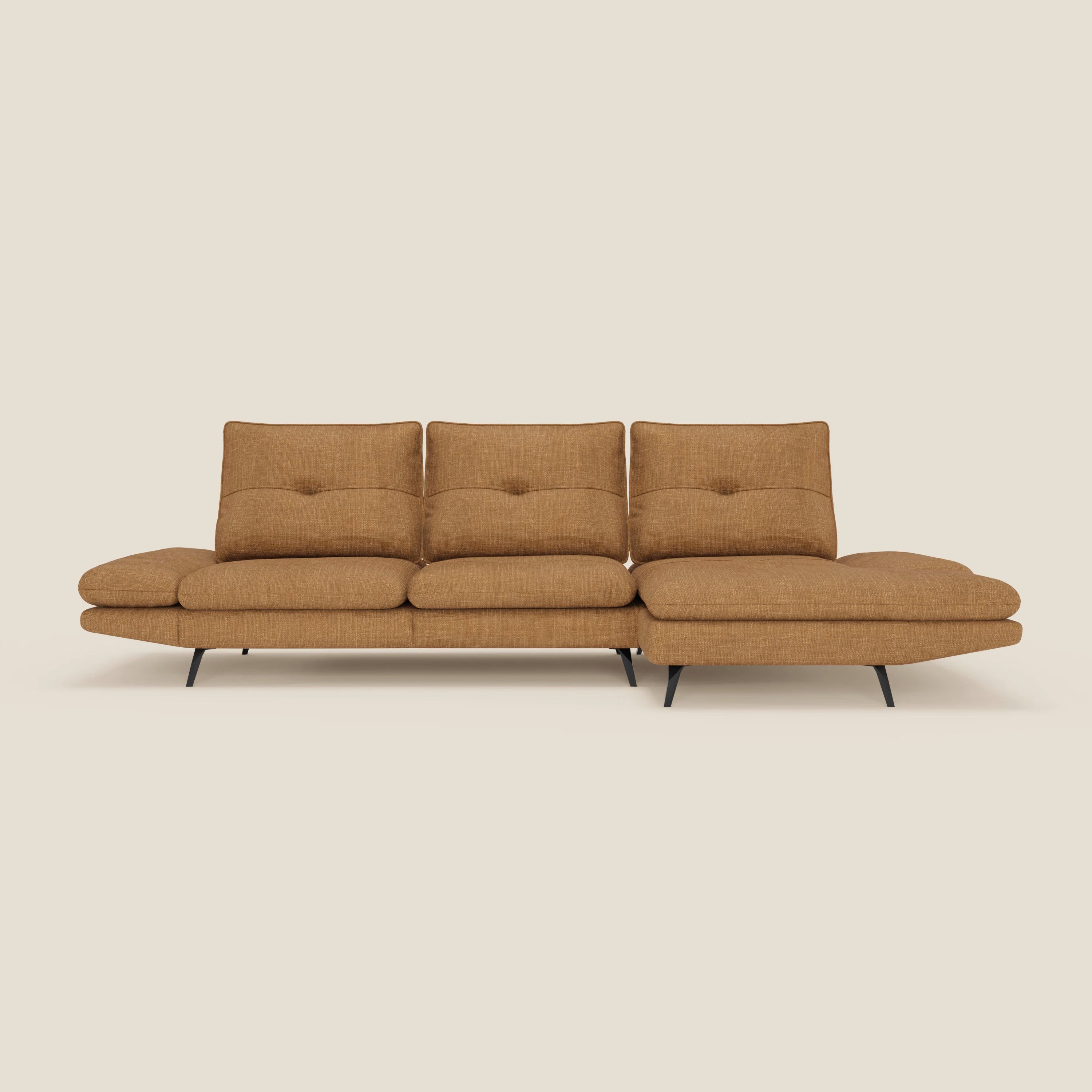 Ardex Canapé avec méridienne - dossiers coulissants et accoudoirs réglables en élégant tissu imperméable T06 ocre