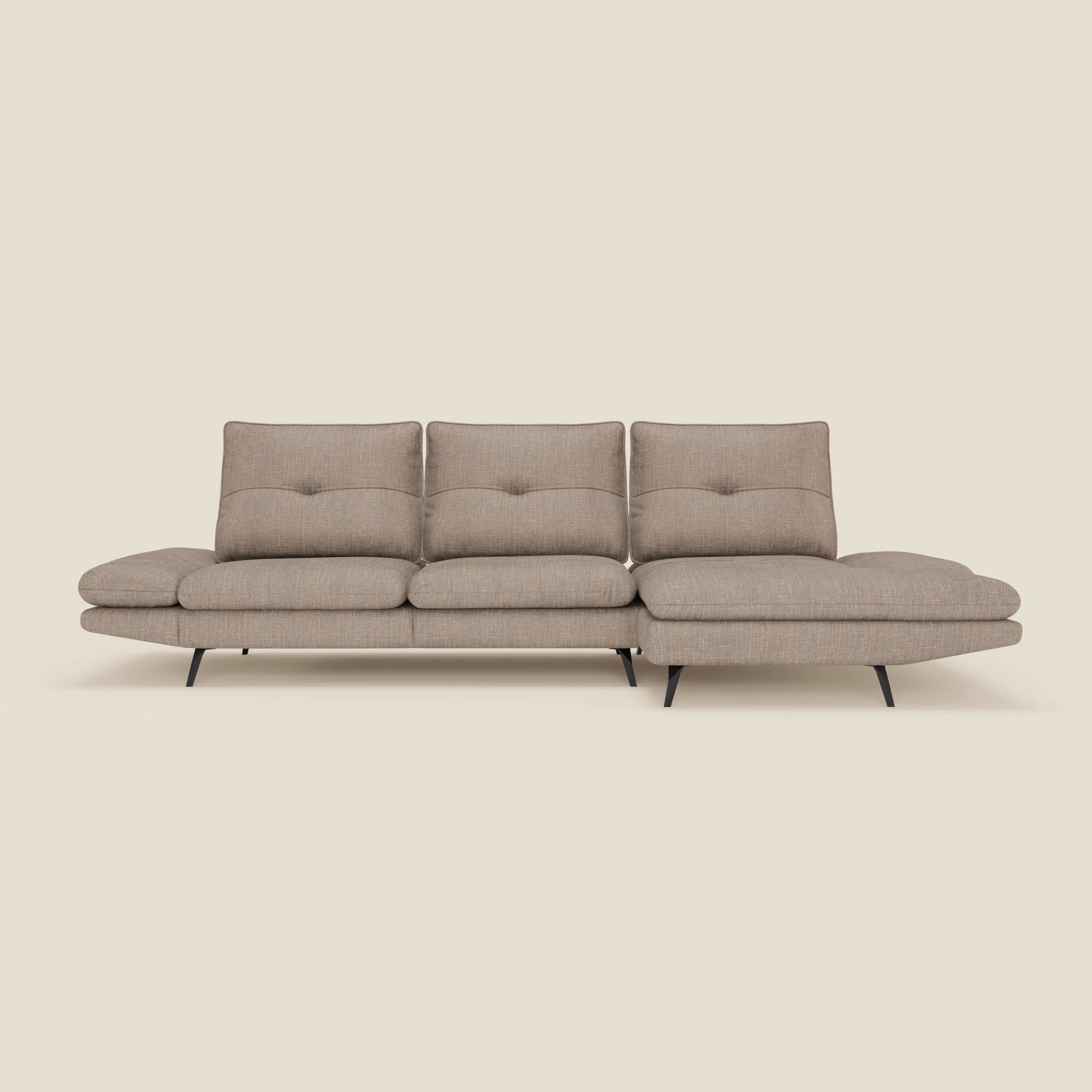 Ardex Canapé avec méridienne - dossiers coulissants et accoudoirs réglables en élégant tissu imperméable T06 taupe
