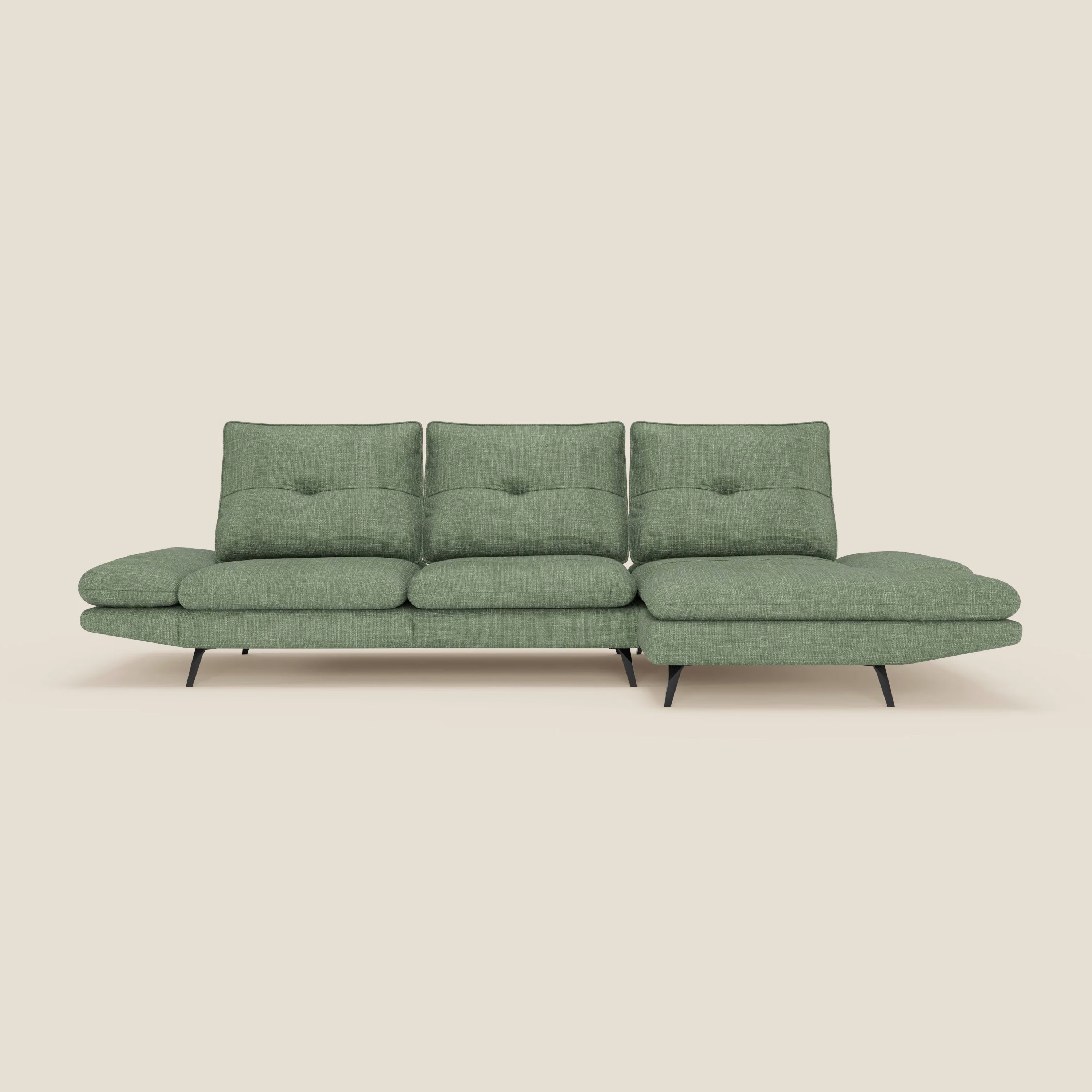 Ardex Canapé avec méridienne - dossiers coulissants et accoudoirs réglables en élégant tissu imperméable T06 vert