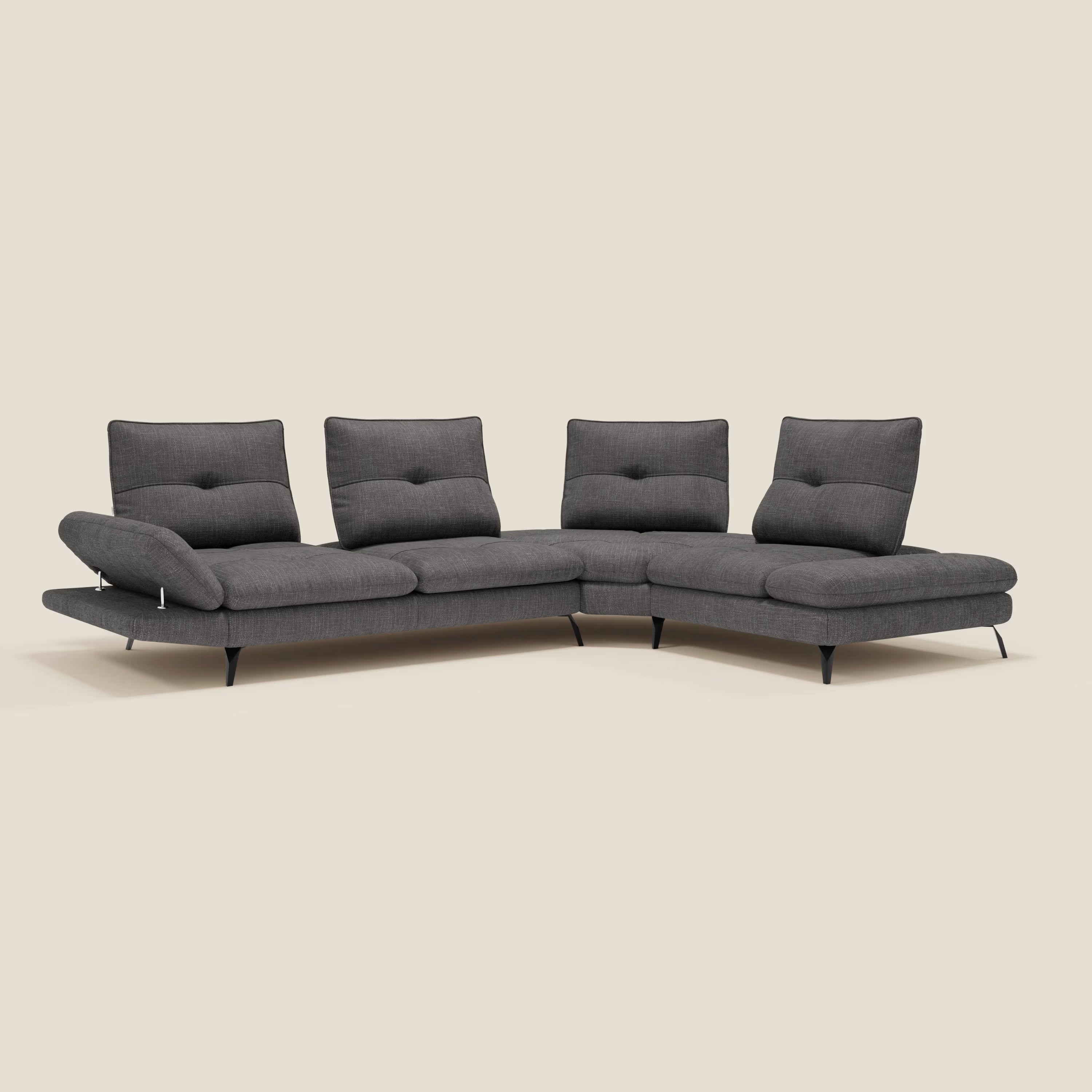 Ardex Canapé d'angle  - dossiers coulissants et accoudoirs réglables en élégant tissu imperméable T06 anthracite