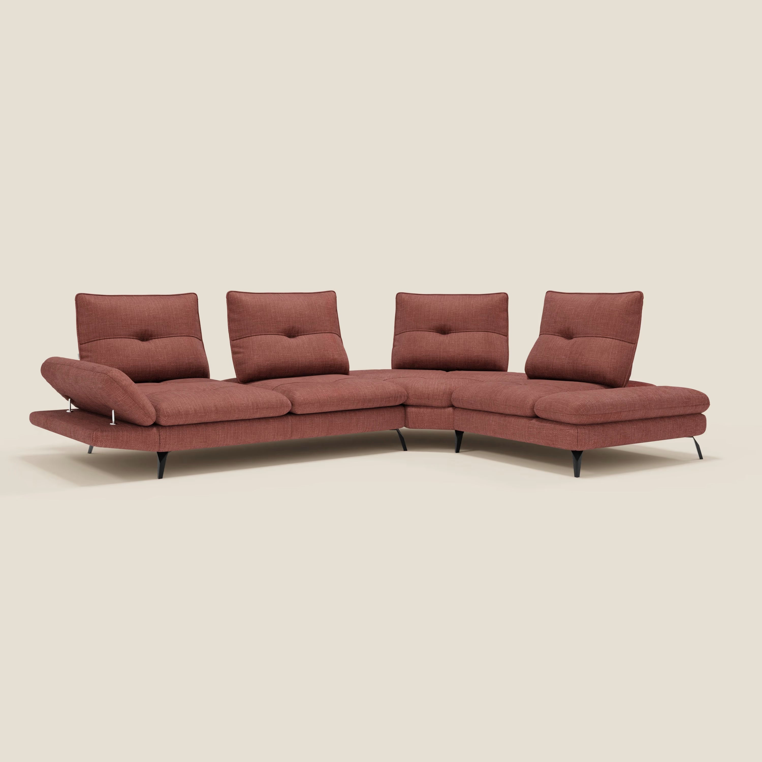 Ardex Canapé d'angle  - dossiers coulissants et accoudoirs réglables en élégant tissu imperméable T06 corail
