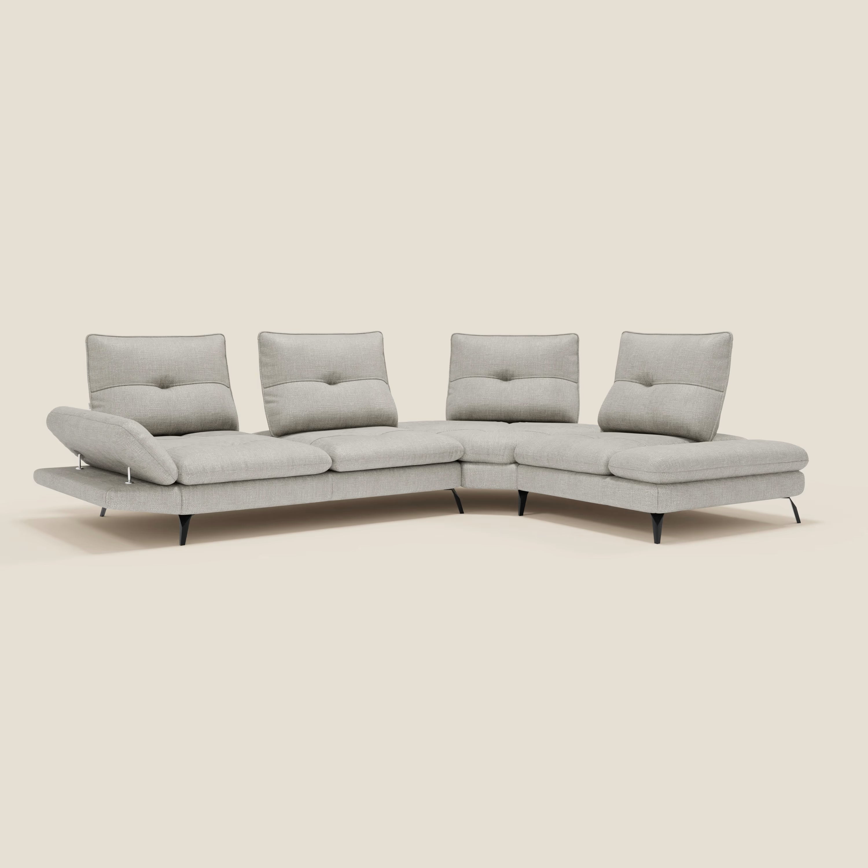 Ardex Canapé d'angle  - dossiers coulissants et accoudoirs réglables en élégant tissu imperméable T06 gris clair