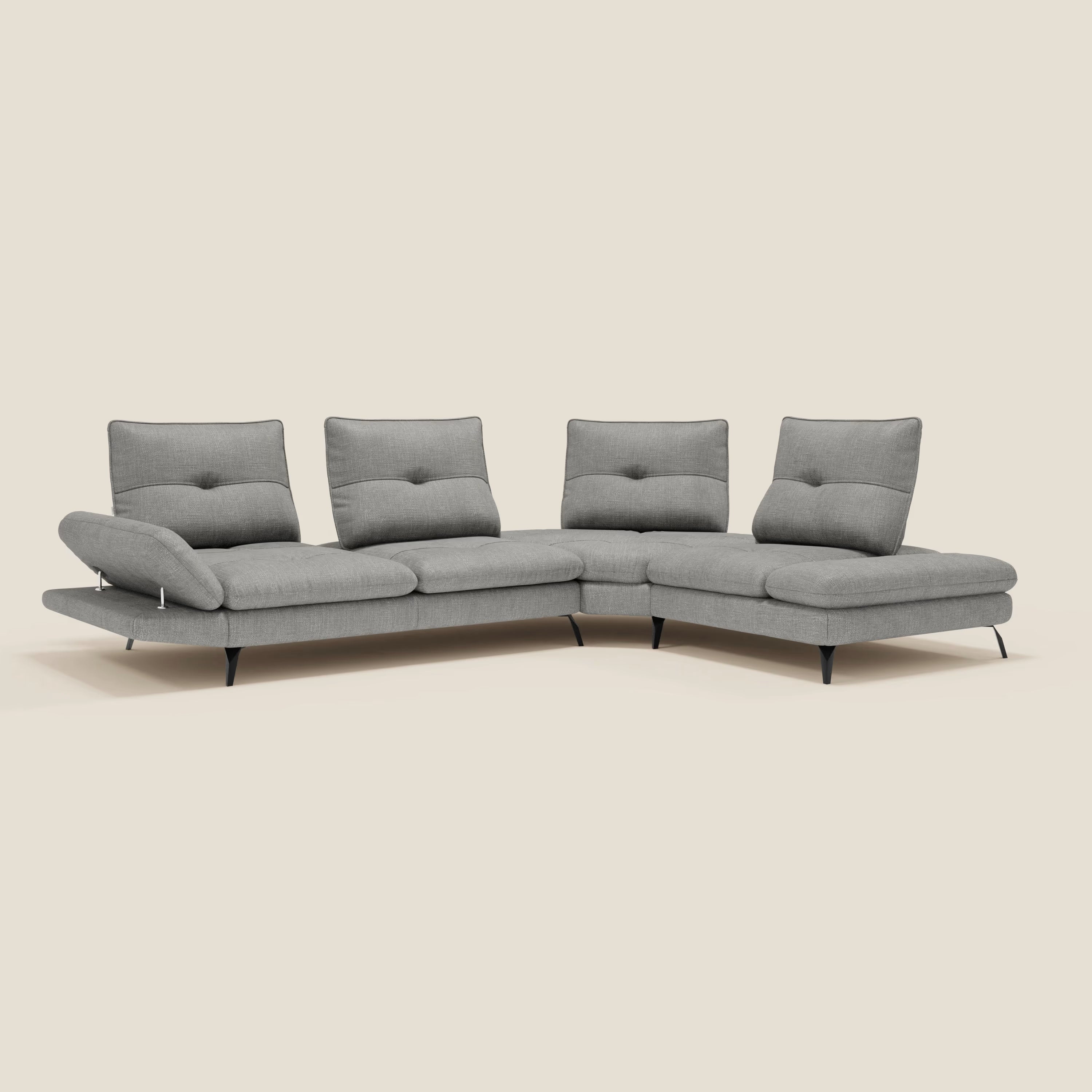 Ardex Canapé d'angle  - dossiers coulissants et accoudoirs réglables en élégant tissu imperméable T06 gris