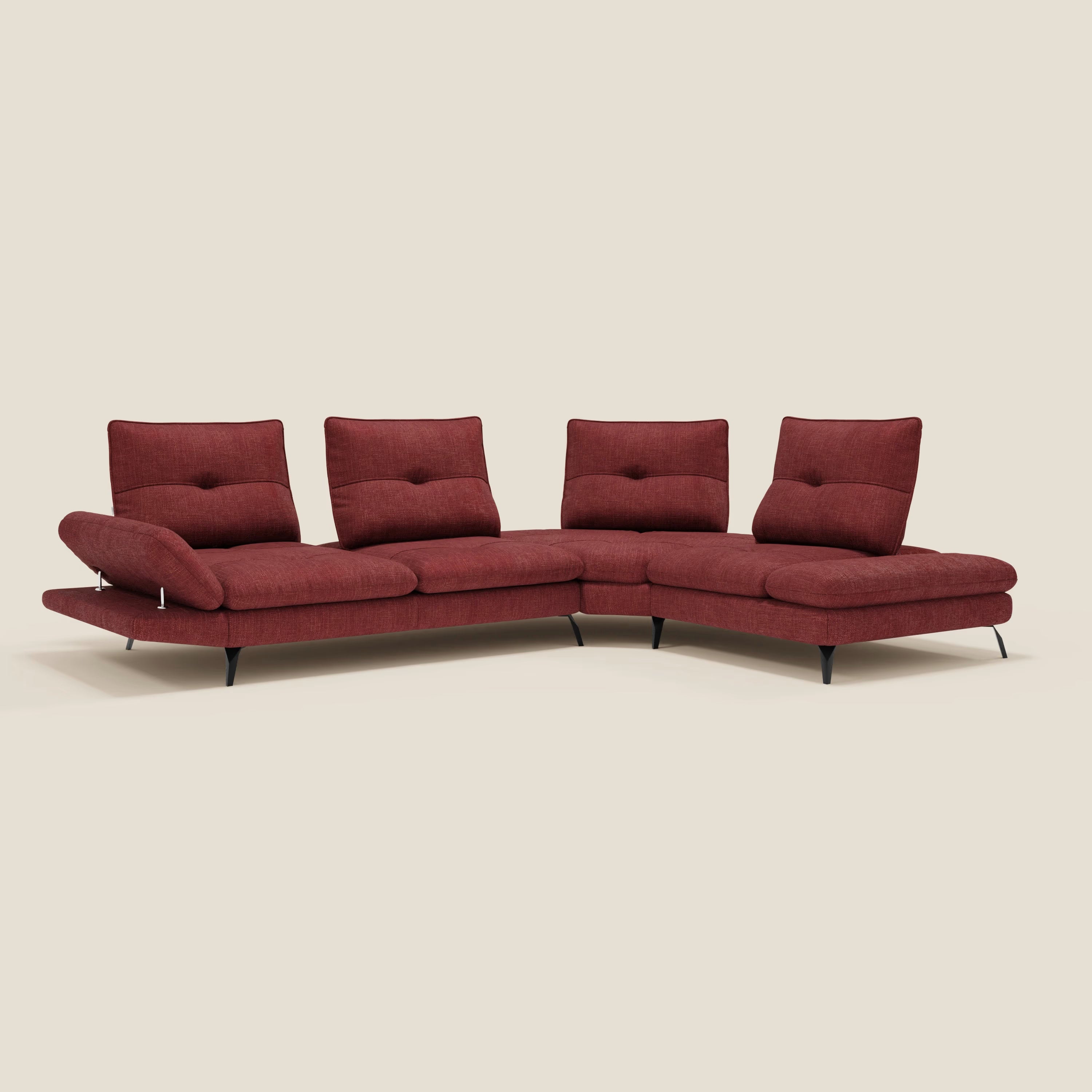 Ardex Canapé d'angle  - dossiers coulissants et accoudoirs réglables en élégant tissu imperméable T06 rouge