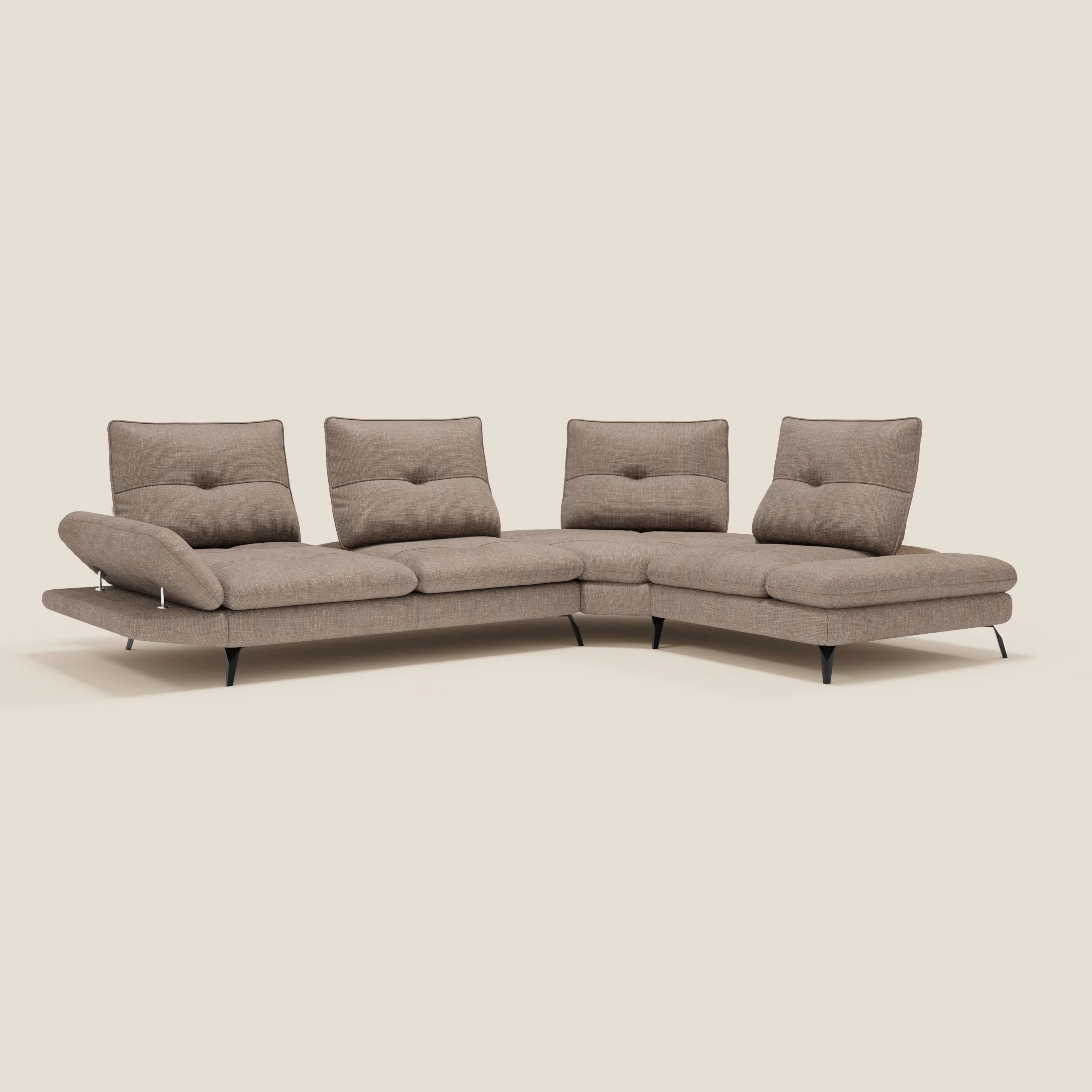 Ardex Canapé d'angle  - dossiers coulissants et accoudoirs réglables en élégant tissu imperméable T06 taupe