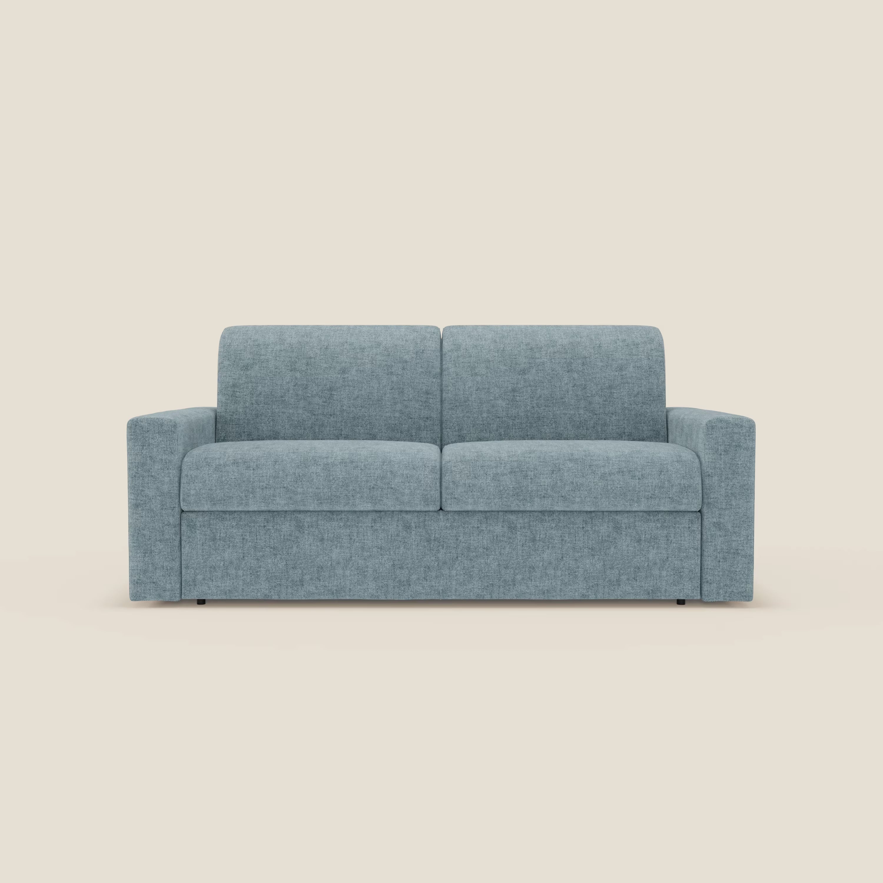 Il divano letto matrimoniale Diomede di Divani.Store è caratterizzato da un design moderno in velluto carta da zucchero T35 sfoderabile e facile da pulire. Le sue linee pulite, i braccioli rettangolari e i cuscini a due posti/due schienali offrono uno stile semplice e contemporaneo.