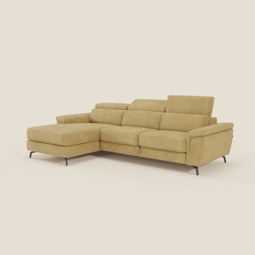 Estro Divano estraibile con chaise-longue e poggiatesta reclinabili in tessuto impermeabile T14 giallo - divani.store