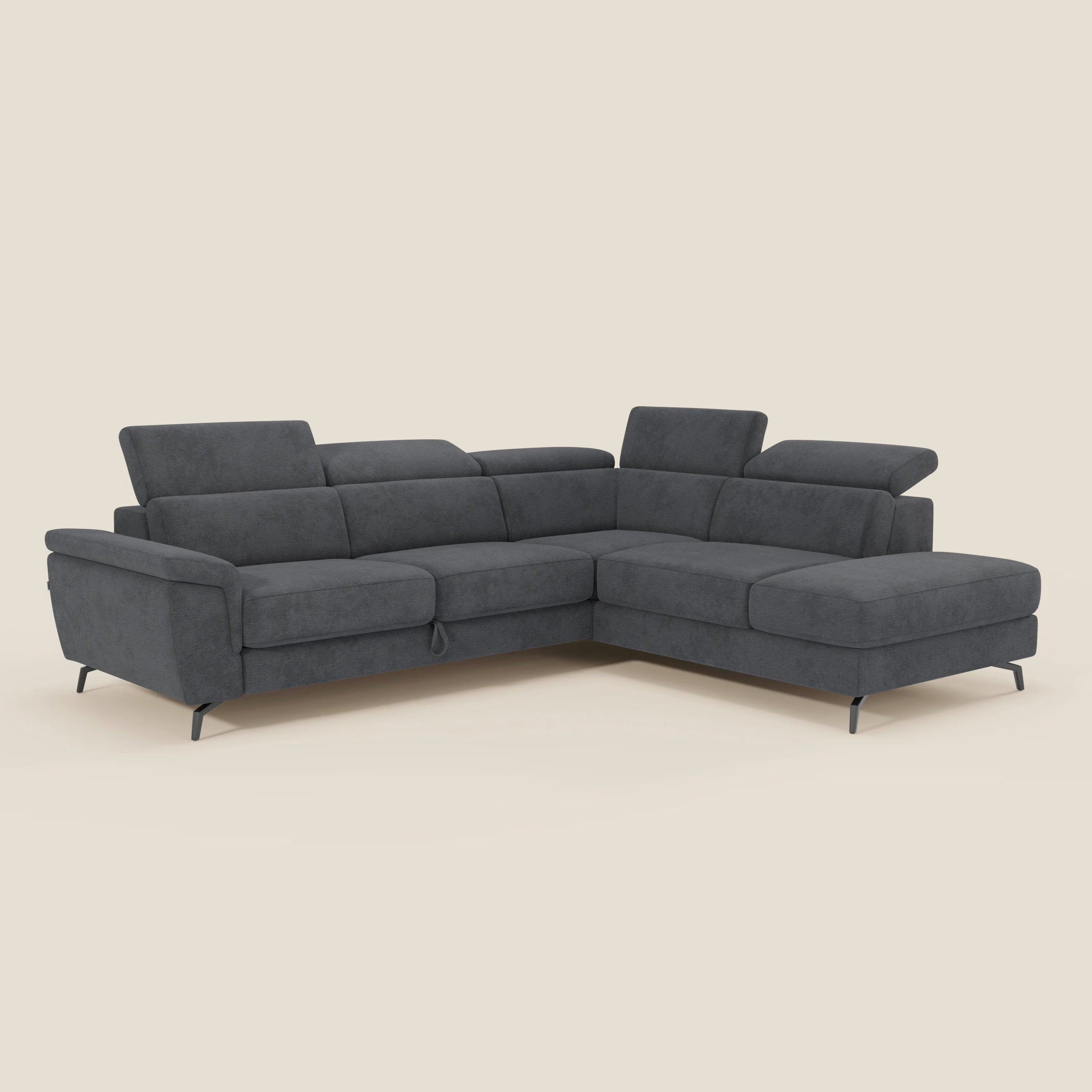 Estro Canapé d'angle extractible - têtières inclinables en tissu imperméable T14 anthracite