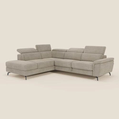 Estro Divano angolare estraibile - poggiatesta reclinabili in tessuto impermeabile T14 beige - divani.store